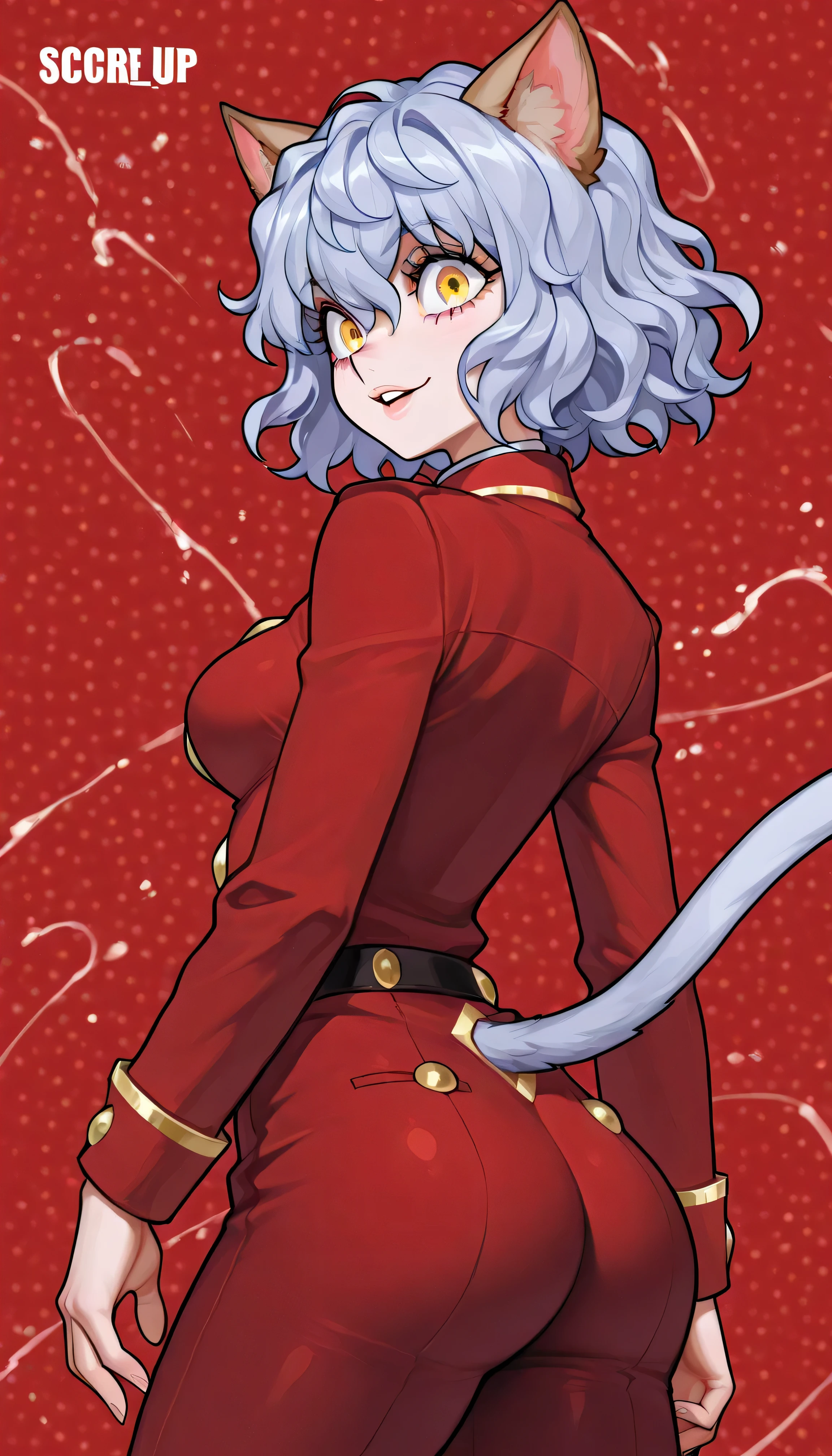 Neferpitou Horny woman with medium breasts, medium ass, detailed face, detailed body, sadness expression 4k cola de gato