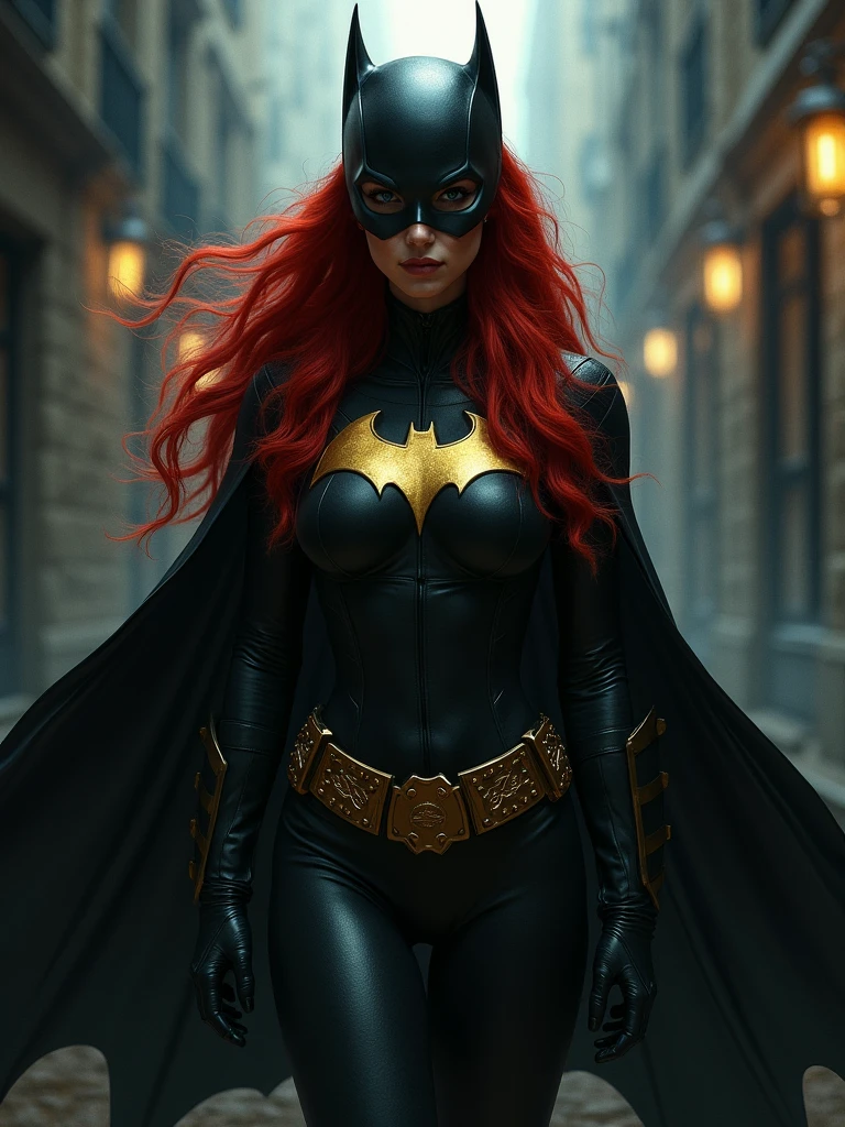 Dark Fantasy Art of <lora:Cinematic Hollywood Film:1.5>
Epic Creative Scene a woman with red hair wearing a batman mask Cinematic Hollywood Film Style, dark, moody, dark fantasy style