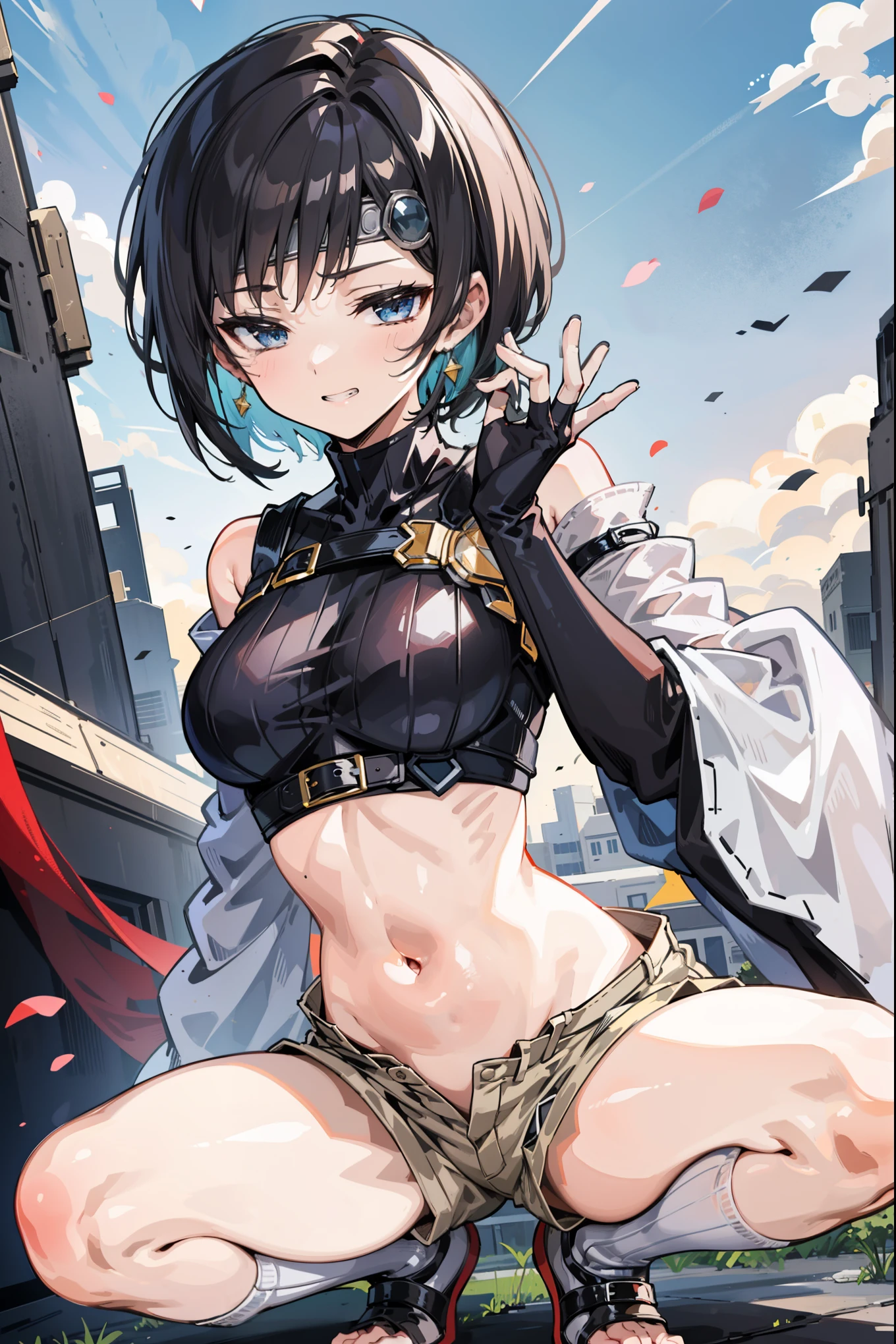 ((((masutepiece、top-quality、Brown skin、Long body、large full breasts、Brown skin color、perspiring、Sportswear、ssmile、Silvery hair、Split abs、Seductive look、Wearing sweat、A look of shame、Red Eyes、bob cut hairstyle、Muscular arms))))、Silvery hair、red eyes、(((School Background)))、(((((Black skin、Beautiful abs、long legged))))),((((darkskin)))),((sun burn)),Whole human body、(((Shyness)))、Realistic skin type、an anime girl、Detailed Digital Anime Art、A seductive anime girl、extremely detailed art germ、a hyperrealistic schoolgirl、Ilyakukvshinov、Smooth Anime CG Art、Ultra Realistic Woman、ig model、ArtGerm、Photorealistic anime girl rendering、digital anime art