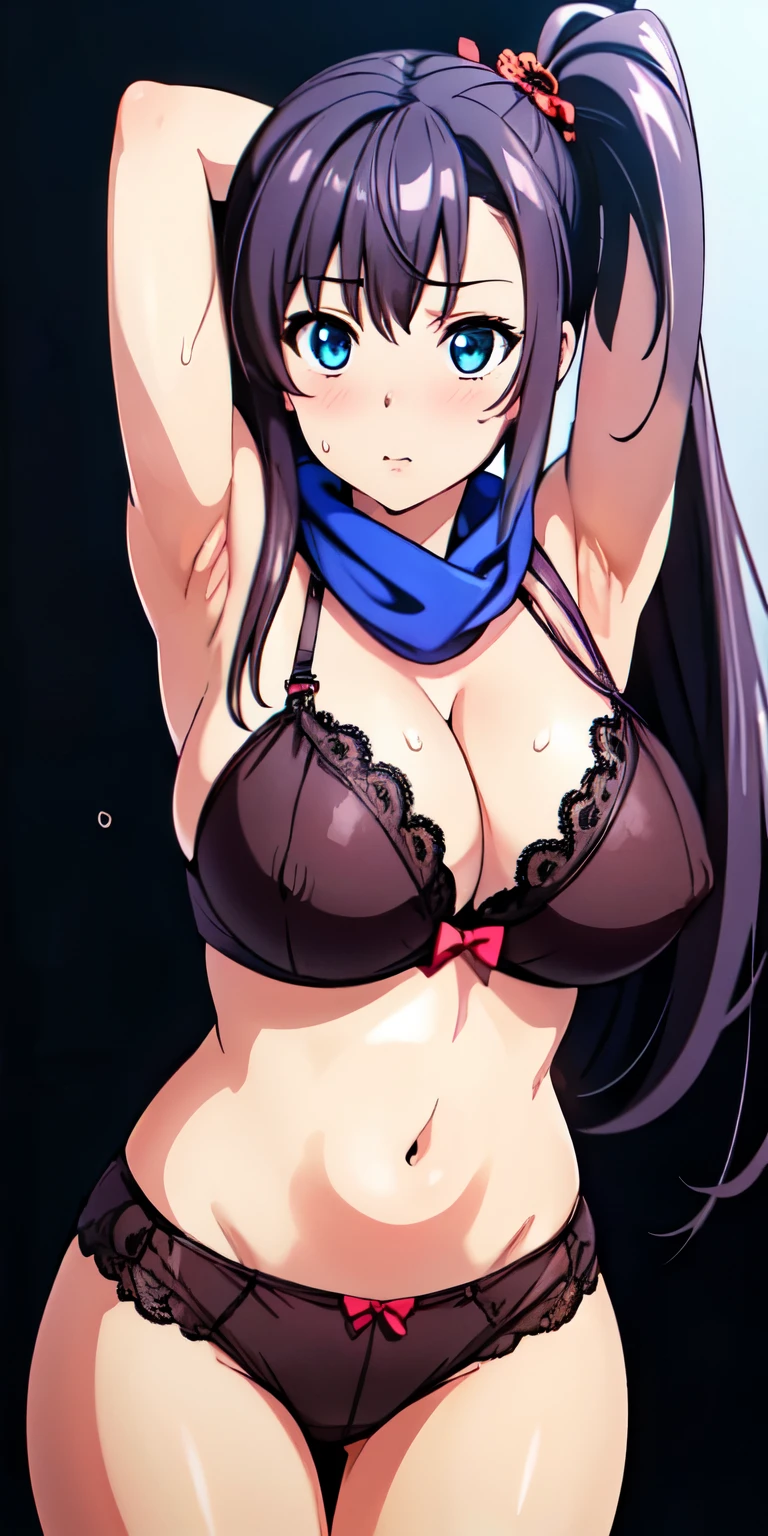 1 girl, detailed blue eyes, lange wimpern, detailed beautiful face, 4k quality, (Long black hair:1.4), (arms behind back:1.6), gefesselte Arme, Red rope, (blushing:1.3), (Big boobs:1.2), (weißes Hemd mit schwarzer krawatte, black skirt, school girl, 18 jears old:1.6), OTN, Gag, gagged, shibari, liegend im wasser, nah aufnahmen, wet skin, laying in beach water, liegend