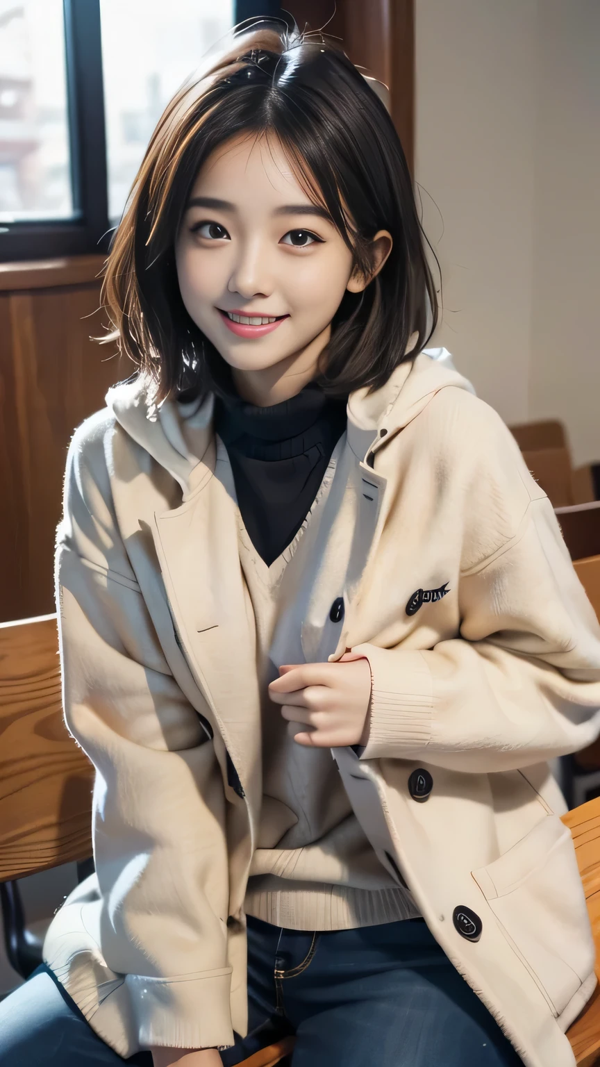 (((16 years old)))、(((16 years oldのエミリア)))、(((high school girl)))、(((A charming face)))、(((Young face)))、(((beautiful girl)))、(((A beautiful woman)))、Beautiful woman、Cute woman、((Innocent face))、((Smile))、((Ultra-detailed face))、((Detailed lips))、((Detailed eyes))、((double eyelid))、(((Beautiful Face)))、(((Beautiful, well-shaped eyes)))、(((Beautiful, well-shaped lips)))、Very Short Hair、ponytail、Pixie cut、BREAK、BREAK、(((Wearing a duffle coat)))、Off the shoulder、BREAK、8 heads、(((slender)))、(((Slim body)))、(((Thin body)))、(((Slim woman)))、Flat Chest:1.4、BREAK、Photographic quality、Natural light、(フォトRealistic:1.4)、(Highest quality:1.2)、(Ultra-high resolution:1.2)、8K、RAW Photos、Realistic、High Detail、Film Grain、Detail Skin、Symmetrical、Delicate skin、Real human skin、pores、Super detailed、Detailed、(masterpiece : 1.2)、Thin face、Sharp Face、Small Face、Small face、Narrow shoulders、Small shoulders、Small shoulders幅、Slim shoulders、Narrow shoulders幅、Beautiful Japanese Woman、Beautiful Korean Woman、Slim womanモデル、Young Gravure Idol、Realistic young gravure idol、Young Sensual Gravure Idol、Young Pretty Gravure Idol、Japanese Model、Young Gravure Idol、(From the knee up) 、arms behind back:1.3