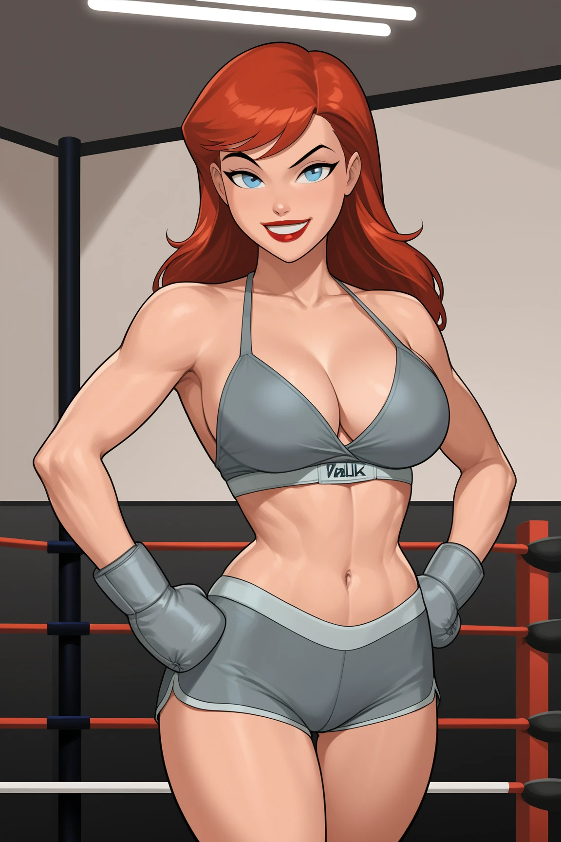 femboy, pose sexy, short clothing, body skinny, big-ass, thick-thighs, Red hair, big hair, Eyes red, sharped teeth, flat chest, smallbreast, view from the front, full hd, 2d, simple art.
