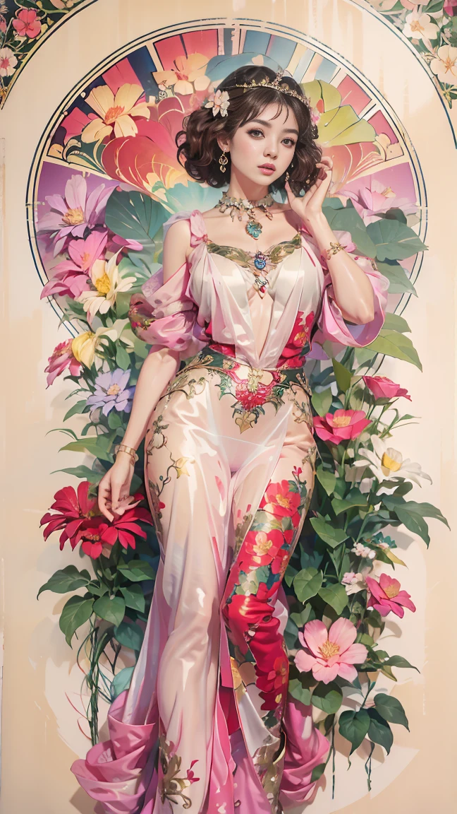 queen, a goddess, A glorious sunrise, aura, glow, multi-colored bright aurora borealis, Spectrum Rainbow,Colored feathers, In a chic, lavender white mint hair, pastel, mixed-language_SMS, (beautiful and clear background:1.2),, fantastic paintings , olhos altamente detalhados, crystals, outer space, galaxy, Gorgeous hair, Background Flora Peony, poppy, hydrangea, Plants. Loving. Love. ultra detailed hair, Best Quality, hig quality, high resolucion, detail enhancement, ((most beautiful image in the world)), Masterpiece, Best Quality, High Quality Detail Enhancement, ((most beautiful image ), Shiny hair, Ultra chic lace panties, Stampa Flores, art by stjepan sejic, art by j scott campbell, art by guillem march, art by citemer liu, 4k, high resolucion, comic book character, comic, high quality detailed, style of ::2.0 comix illustration style,tatoon style, hig quality, high resolucion, detail enhancement, 8K, HD, Best Quality, hig quality, high resolucion, detail enhancement, 8K, HDR, Sharp focus, Ultra Detailed, perfect lighting, Curvy Body, Lush big breasts, Curvy big hips, On Bed, high heels,, sparks, Stars, The Cycle of the Stars