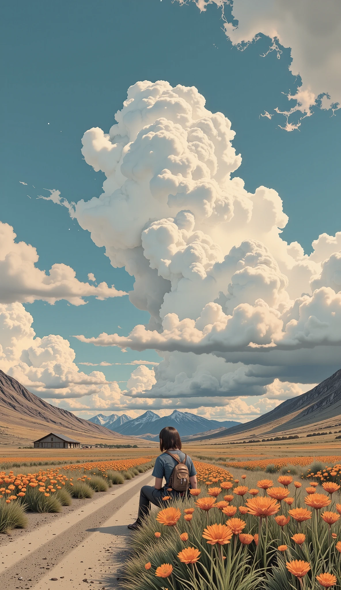 paper_Cut, Natural and organic depictions of vast landscapes. ,Sky and steppe,Kelsang flowers ,clouds, big wind , Features earthy tones and botanical motifs. , Eliminating connections with nature and the environment.,Influenced by botanical illustrations or environmental art, soft lighting,( warm color :1.15), best quality exquisite details , 3D rendering of