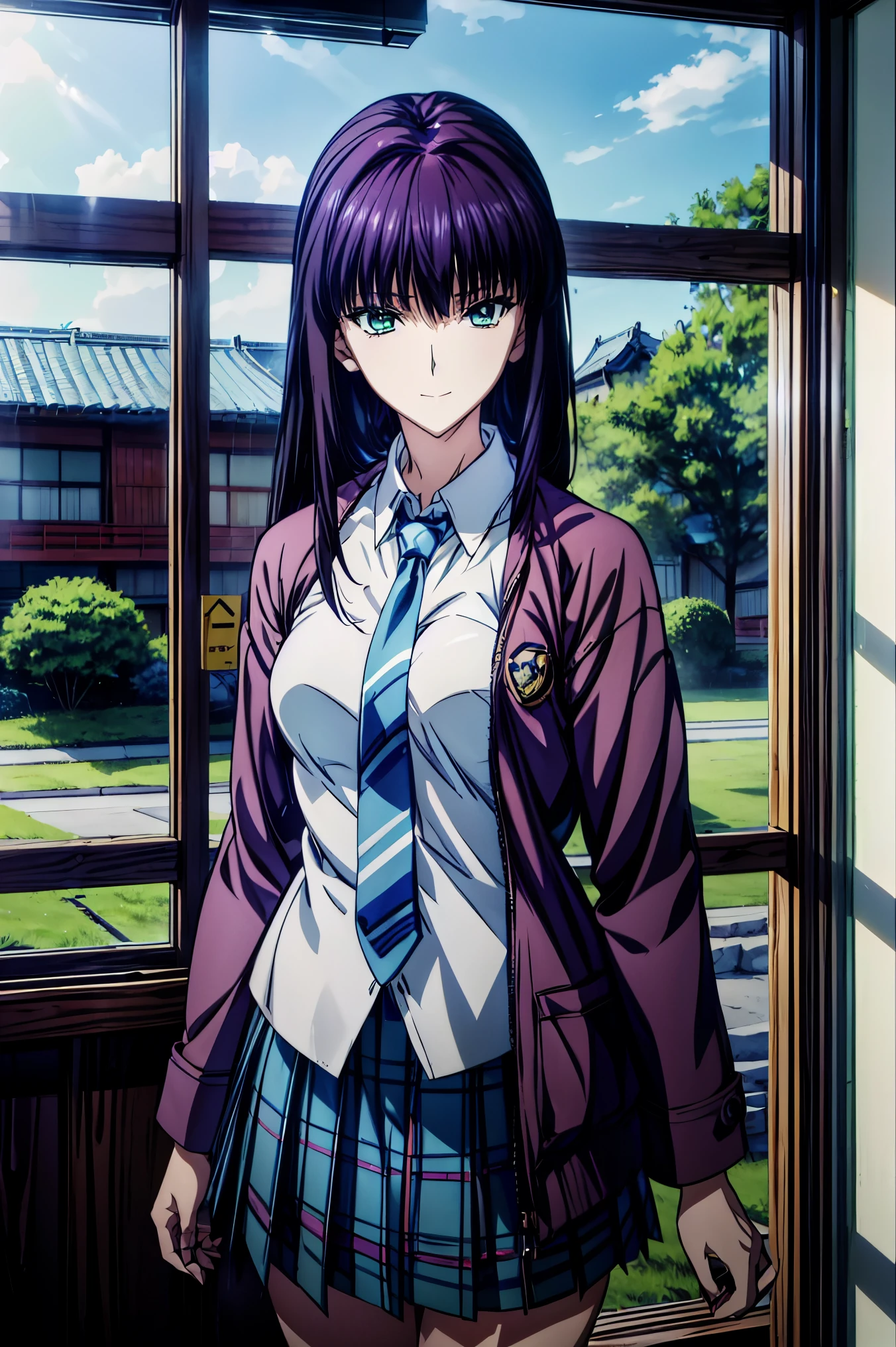 Smile Face, blazer uniform,赤 purple hair, Green Eyes , eyes like jewels, 超 high resolution, ((( Green Eyes))),赤 purple hair, beautifulアニメ高校の女の子,( Masterpiece:1.2, 最 high quality ), ( exist, photo exist:1.4), beautifulイラスト, ( natural light , Movie Screenplay ), nsfw, watch viewers , COWBOY SHOOTING , Front view of the company :0.6, seat, Japanese, university student の女の子, perfect face, beautiful髪, beautiful顔, beautiful and amazing eyes, beautiful鎖骨, beautiful体, beautiful胸, beautiful太もも, beautiful足, beautiful指 , ((( navy jacket ), Light Blue Colored Shirt , details beautiful DEL I'm CATE EYES FULL OF DEC I ON , Black Sox, blue tartan ribbon tie )), ( beautiful風景), evening , Riverside, walk, smooth anime cg art , 魅惑的な Anime Girl , Let's Make a Girl in a Long Coat , high resolution, very detailedなイラスト, dark blue pleated miniskirt vibrator , RAW Photo , film grain , standing , U high resolution and 8K Connection , 長い赤 purple hairと Green Eyesをした Anime Girl , charming anime girl , 若い Anime Girl の接写, smooth anime cg art , beautifulアニメの university student の女の子, charming anime girl , シュールな university student の女の子, Anime Girl , 魅力的な Anime Girl , シュールな university student の女の子, GIRL WITH SHINY CLOTHING , high resolution, CG Details , high quality shadows, beautiful、delicate face、All the details , ディテール beautiful DELICATE EYES FULL OF DECISION,break( high resolution8Kの壁紙 ),(高度に CG Details 8kの壁紙),Makima ( chainsaw man ),Scathach ( destiny / GRAND ORDER REQUIRED ),reika shimohira , high resolution, とても繊細で beautifulCGイラスト,最 high quality , exist Feeling , exist fabric, exist texture,((( debris flies))), (((最 high quality ))),8k,At 32k, Masterpiece, beautiful and charming anime woman , Supermarkets, very detailed, high resolution,シュールな university student の女の子, Masterpiece, 最 high quality , high quality , Freshness , high quality texture, high quality shadow, high detail, sex , seat, university student , alone,I, alone, alone, ADULT BIB , beautiful長い脚, beautiful胸, beautiful太もも, Tight legs , beautiful leg line , Slender Waist in an Unmanned Bar ,Mature body girl, Big Breasts Only , beautiful胸,reddish purple hair, purple hair, BLACK CURRANT HAIR , charming Anime Girl , colorful hair, straight hair ,shy smile,幸せそうなsmile, Brilliant appearance ,cute smile,Cool Beauty, beautiful女性, handsome face , beautiful写実性, attractive figure , enchanting face , calm look , beautiful髪,smile, colorful eyes , Green Eyes,Jade Eyes, beautiful目,bright eyes, DELICATE EYES FULL OF DECISION, Jewel Eyes ,Jade Eyes,( Green Eyes:1.5), charming face,8 heads,:: 174cm,彼女は首に necklace 身に着けています, necklace ,beaded necklace ,Magatama Accessories,smile,