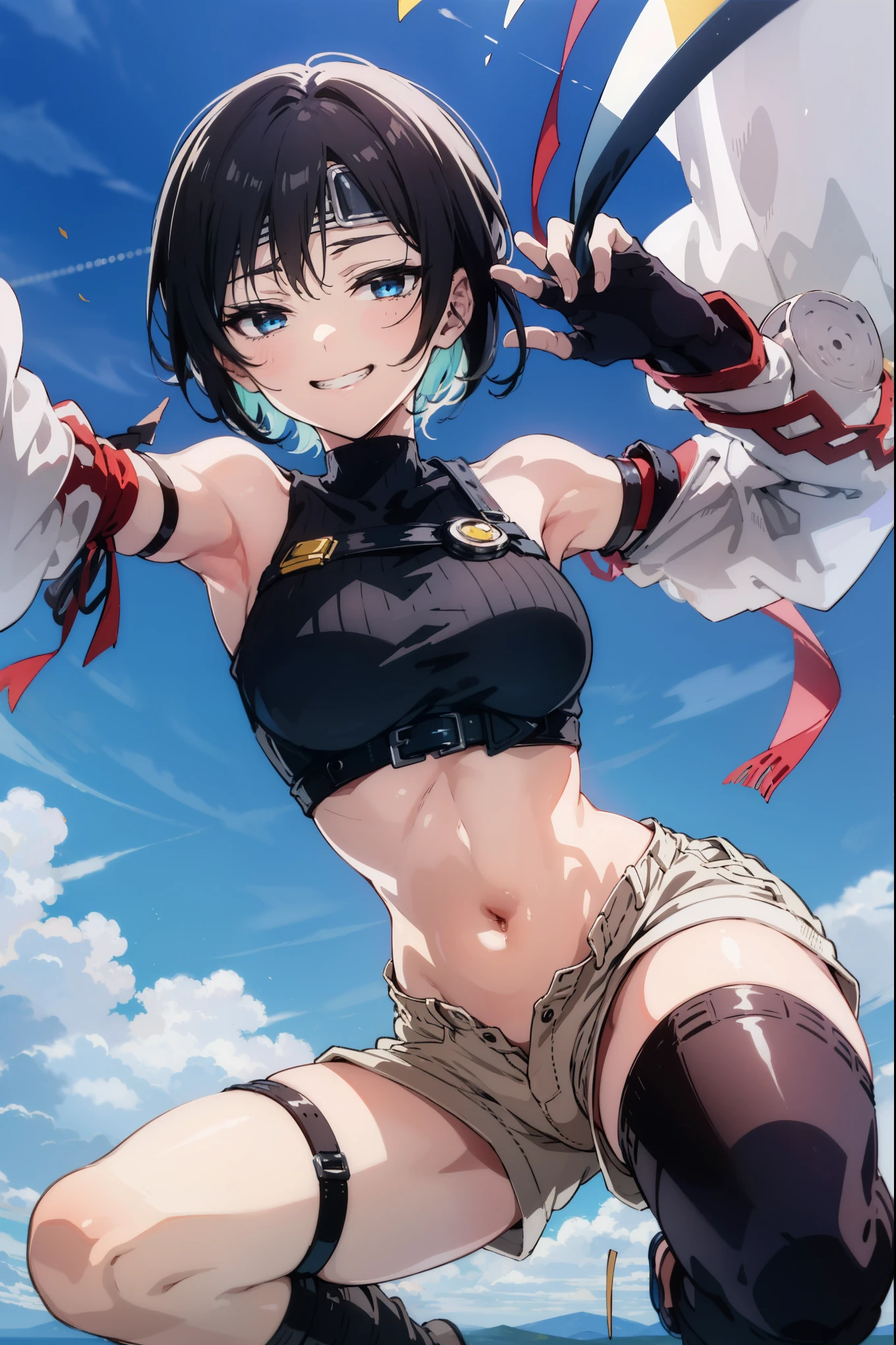 (masterpiece:1.2), (highest quality:1.2), perfect eyes, perfect face, perfect lighting, desert, (((white bikini armor))), nsfw, , 1girl, Black Hair, white eye, blunt bangs, short hair , Ahoge ,looking at the viewer, (fang), open mouth, ((((disdain)))), Large size, abs,((grin)), (((Small breasts))), (punching:1.5)