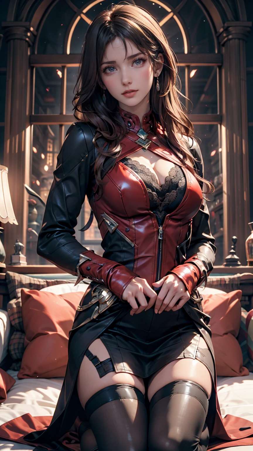 Tifa Lockhart from Final Fantasy VII in an elegant ruby corset leotard with a pantyhose