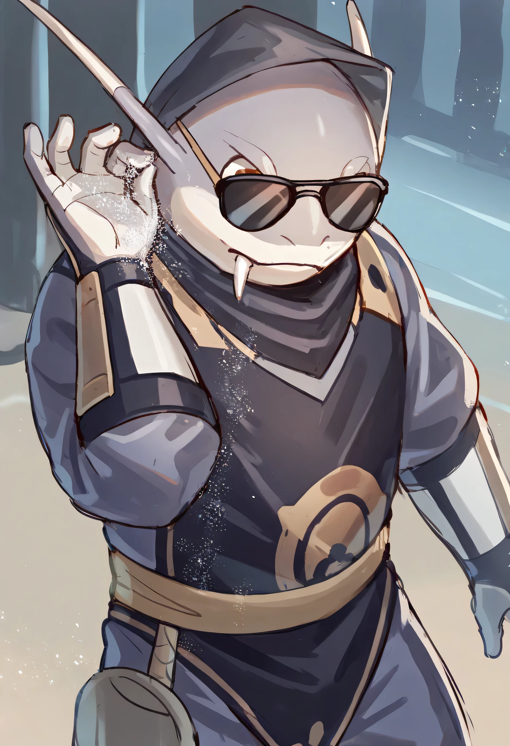 1other, namazu, masterpiece, good quality, newest, very awa, absurdres, best quality, highres, masterpiece, (16K), HD, Various facial details, detailed background, very detailed, Eyes details, high resolution, high quality, correct anatomy, sunglasses, (solo), top quality, paid reward available, unparalleled masterpiece, perfect artwork, ninja suit, saltbaememe, salt, 