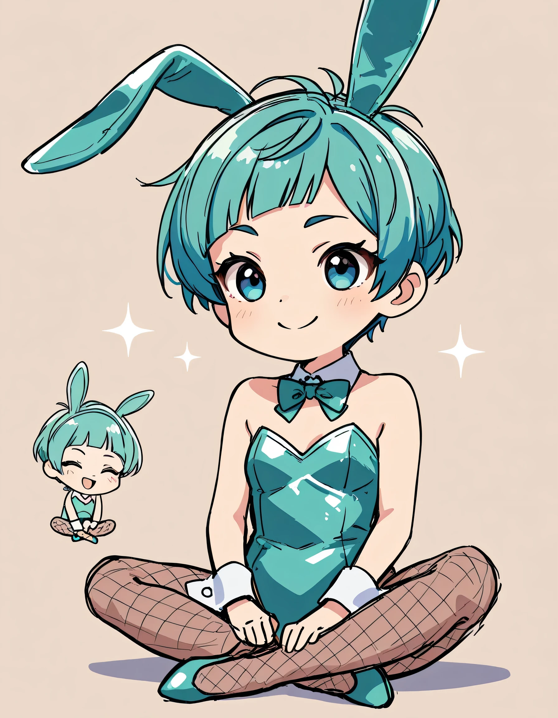 Anime character with blue hair and bunny ears sitting on the ground ...