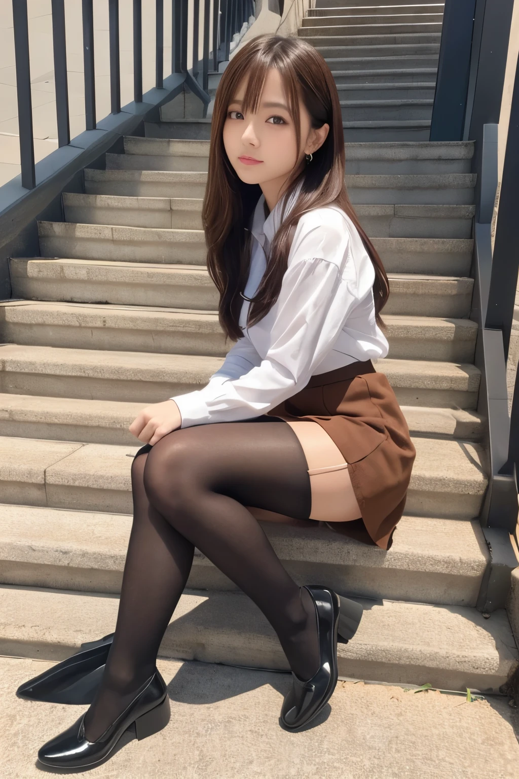 8k), (highest quality: 1.2), (Realistic), (Realistic: 1.37), Ultra-high resolution, (1 girl), cute, A shy smile, Mouth closed,Red cheeks with embarrassment, Beautiful details, Beautiful Nose, Black twin tails,Giant Dulcefo, pork, Thighs,Self Snap,University Uniforms,blazer,Pleated skirt,(The skirt is tartan check pattern....:1.3),(Sitting:1), Sitting on the ground in the city at night,(Hug my feet:1), (shiny beige pantyhose:1.2),From below,Bring your face closer
