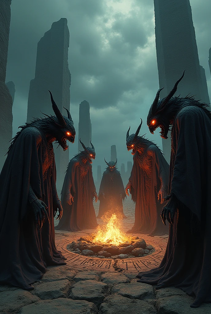 Satanic ritual of angry demons