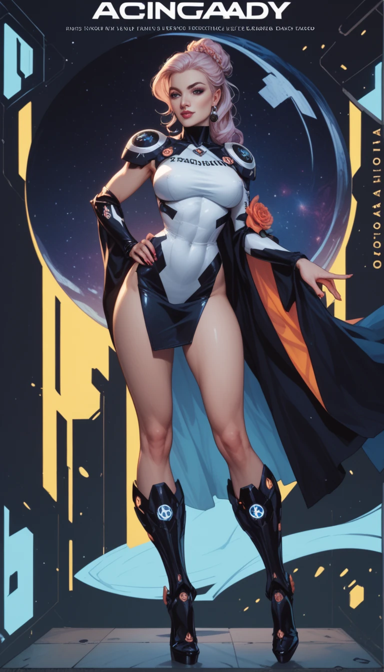 masterpiece, maximum quality, ultra high resolution, 8k, korean girl (extremely beautiful), short white hair, full body, very thin, detailed face, detailed eyes, mischievous smile, wide hips, thick thighs, smooth and soft pellet, with X-Men Storm clothes