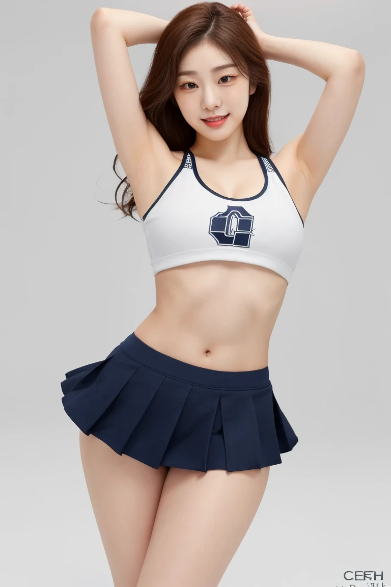 (8x_NMKD-Superscale_150000_G), (best quality), (high resolution), (cowboy shot: 1.0), (frontal view), ((Solo Girl)), ((Arms behind your back)), (Trapped in a prison beneath the castle), ((Lined up around me, cheerleaders, 16 years old)), (collar around the neck, lead wire extending from the collar), (Blue cheerleading costume, Sports brassiere, navel out, micro mini skirt, frilled panties)