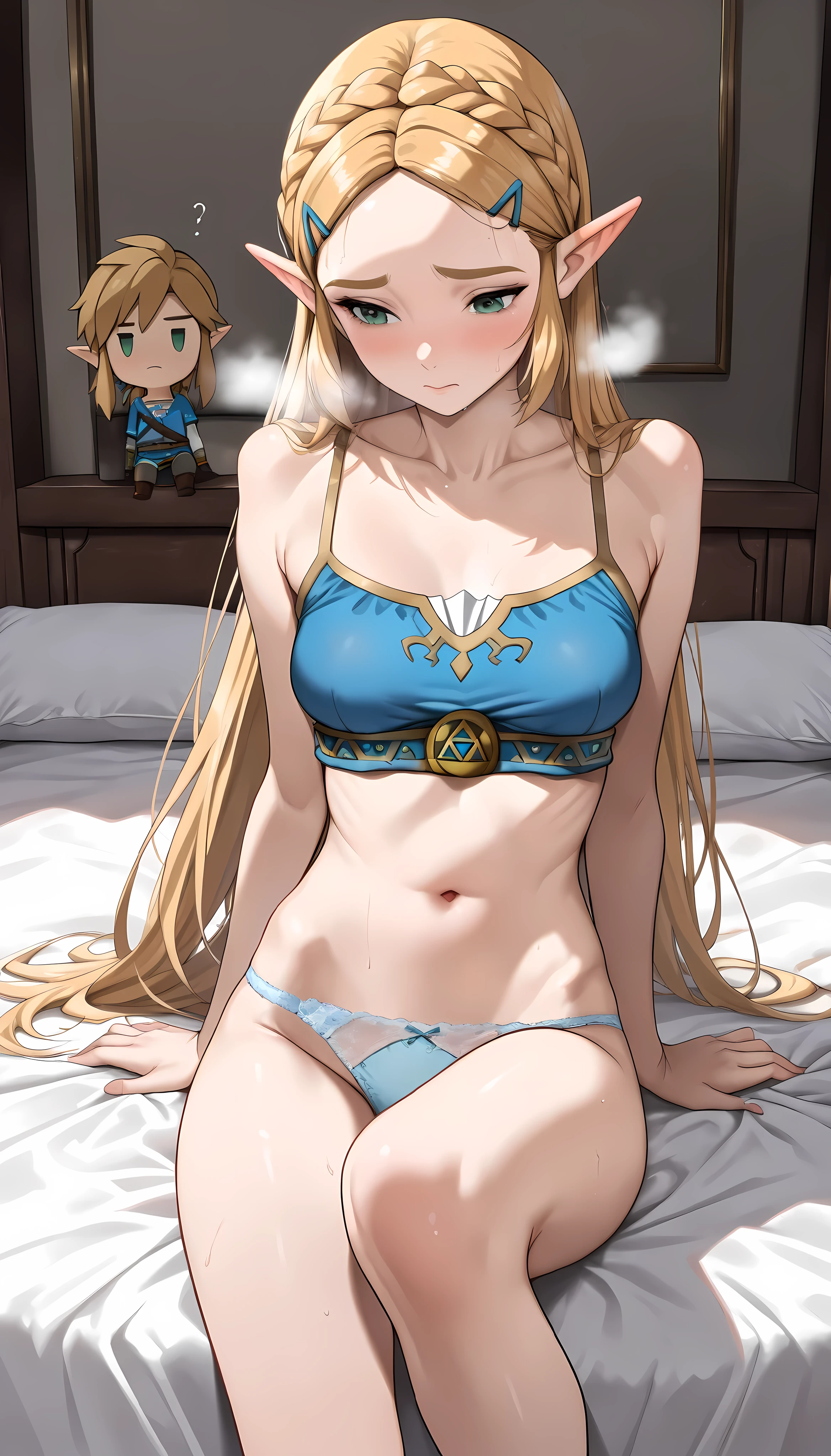 (obra maestra), (Mejor calidad),
cara detallada, 1 chica, solo,
zelda, pelo largo, Zelda acostada en una cama, muy sexy, esperando para tener sexo