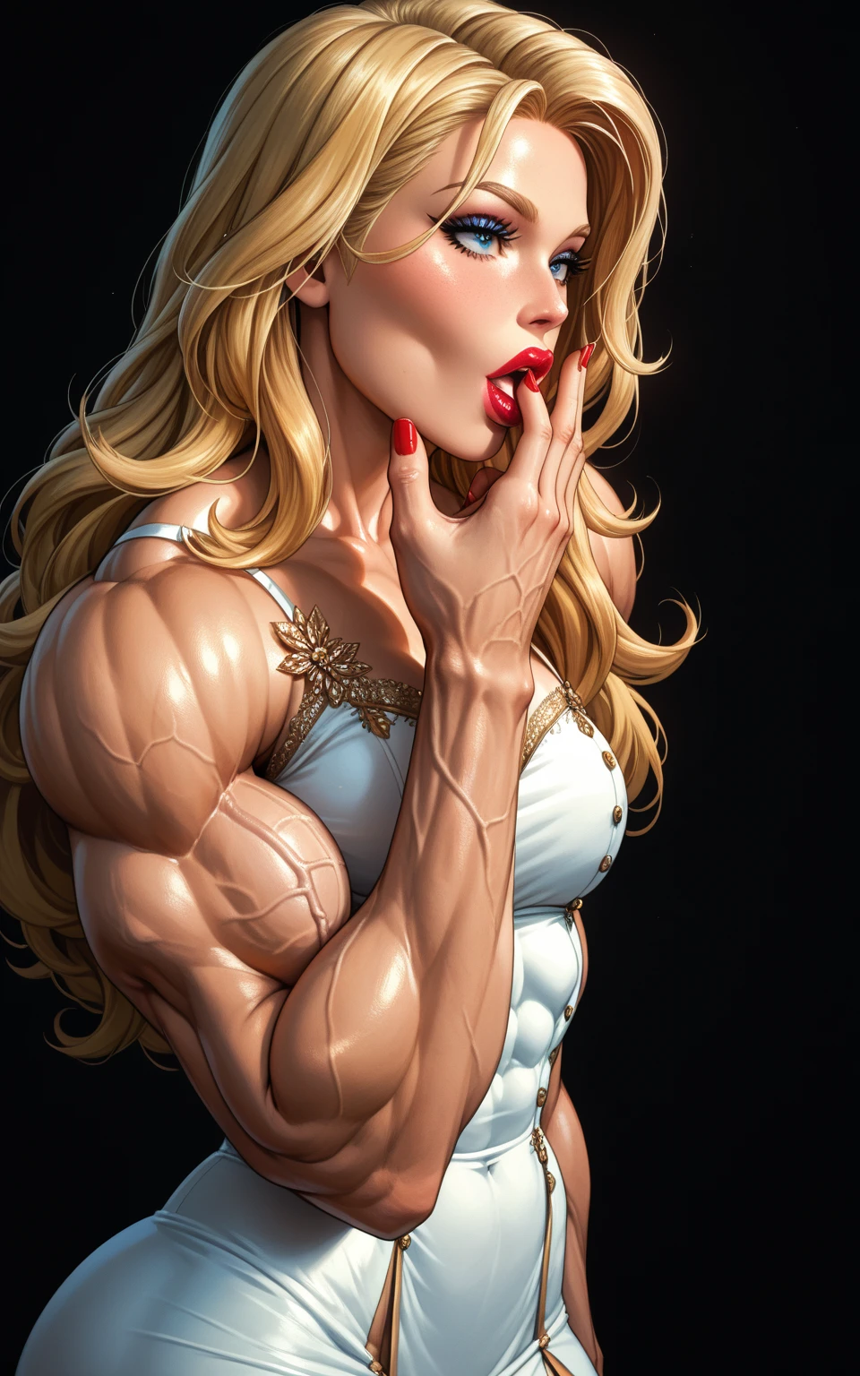 (1 girl), (cara delevingne:1.25), a drawing of a naked barbarian girl, (pink skintone:0.9), muscular body, feminine, huge upper body, wide shoulders, veins, beautiful face, full lips, slim face, high cheekbones, muscular, in the art style of peter mohrbacher