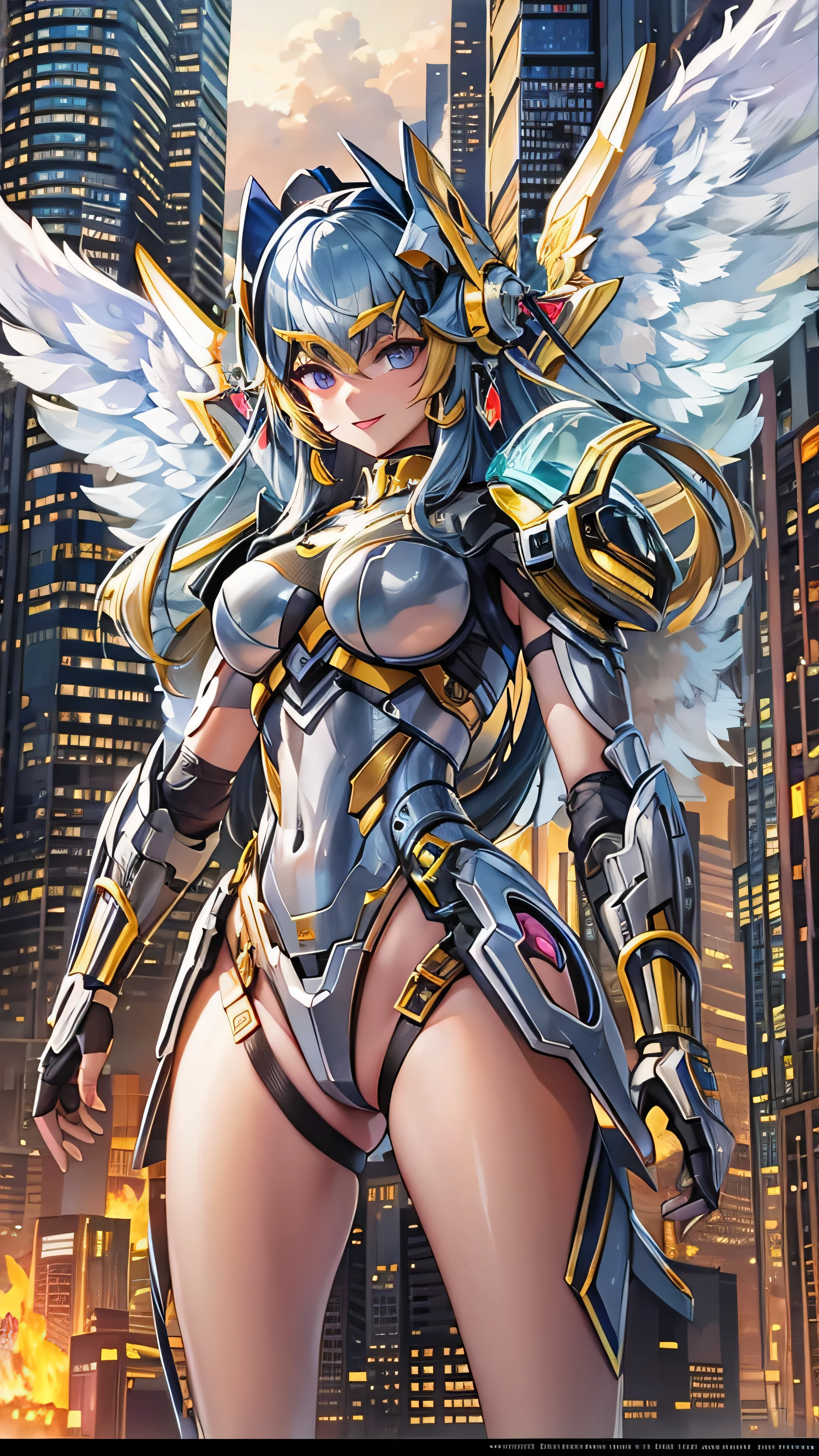 (solo, light brown mecha musume, cyborg:1.1), floating, underboob, parted lips, blush, medium breasts, angel girl, angel wings, feathered wings, feathers, halo, shipyard, subtropical desert, frontlighting, fantasy, mystic, surrealism <lora:atdan_style_v08:1>