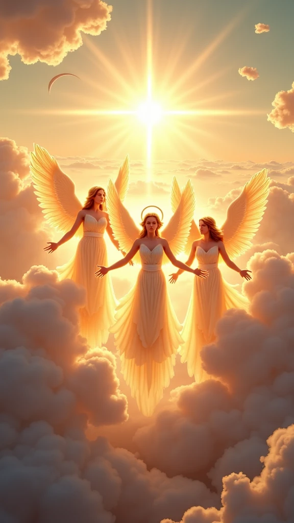 (photorealism:1.2), beautiful sky with Golden and red angels