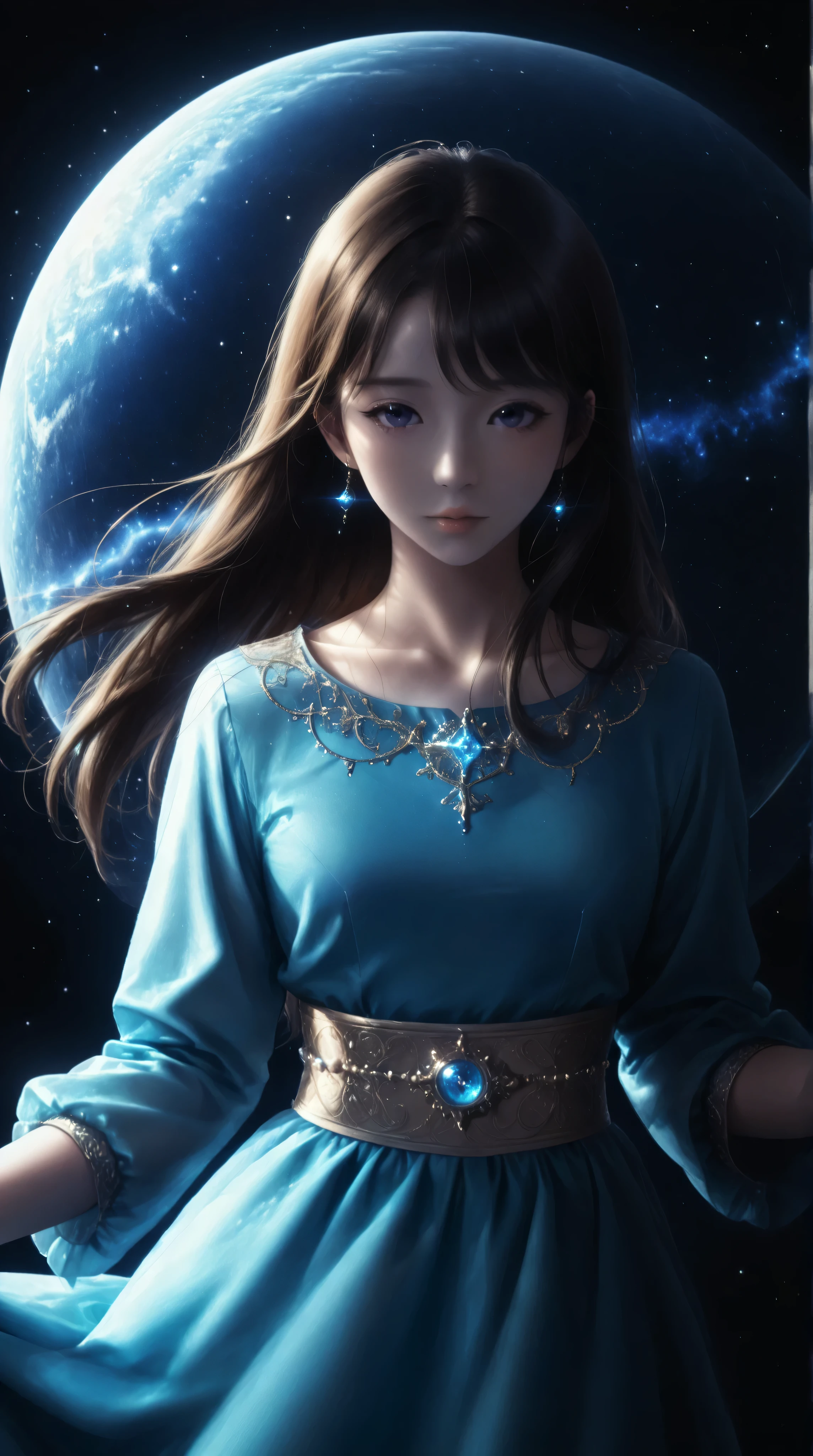 Renaissance Minimalism, beautiful girl, detailed eyes, subtle color palette, meticulous, cosmic, glowing light, soft light and shadow, vivid emotion, timeless elegance, meticulous attention to detail, delicate and delicate texture, harmonious composition, understated beauty, classic art, serene environment, a unique perspective, shiny skin,