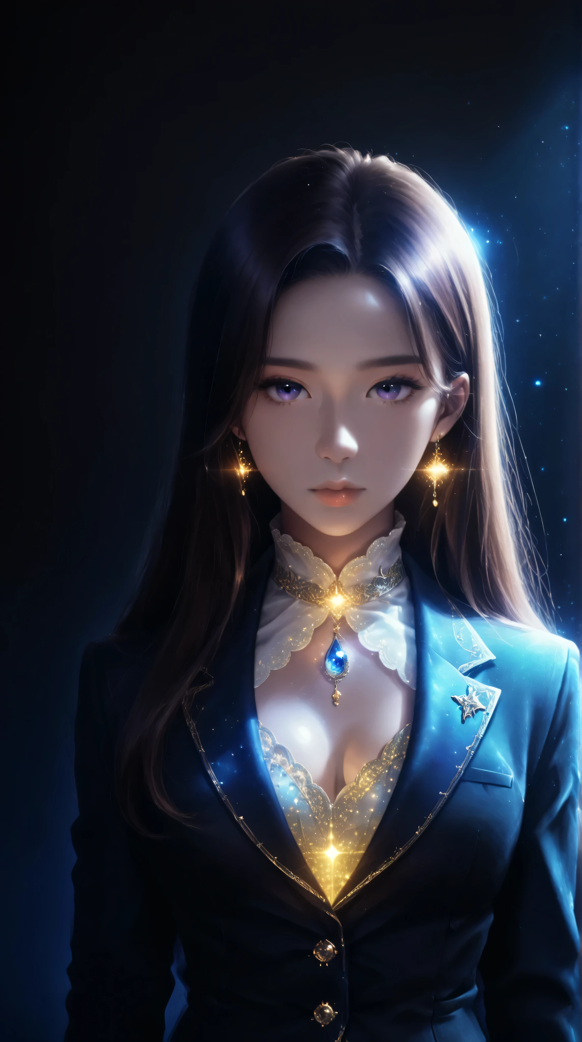 Renaissance Minimalism, beautiful girl, detailed eyes, subtle color palette, meticulous, cosmic, glowing light, soft light and shadow, vivid emotion, timeless elegance, meticulous attention to detail, delicate and delicate texture, harmonious composition, understated beauty, classic art, serene environment, a unique perspective, shiny skin, (vibrant purples), (vibrant golds),