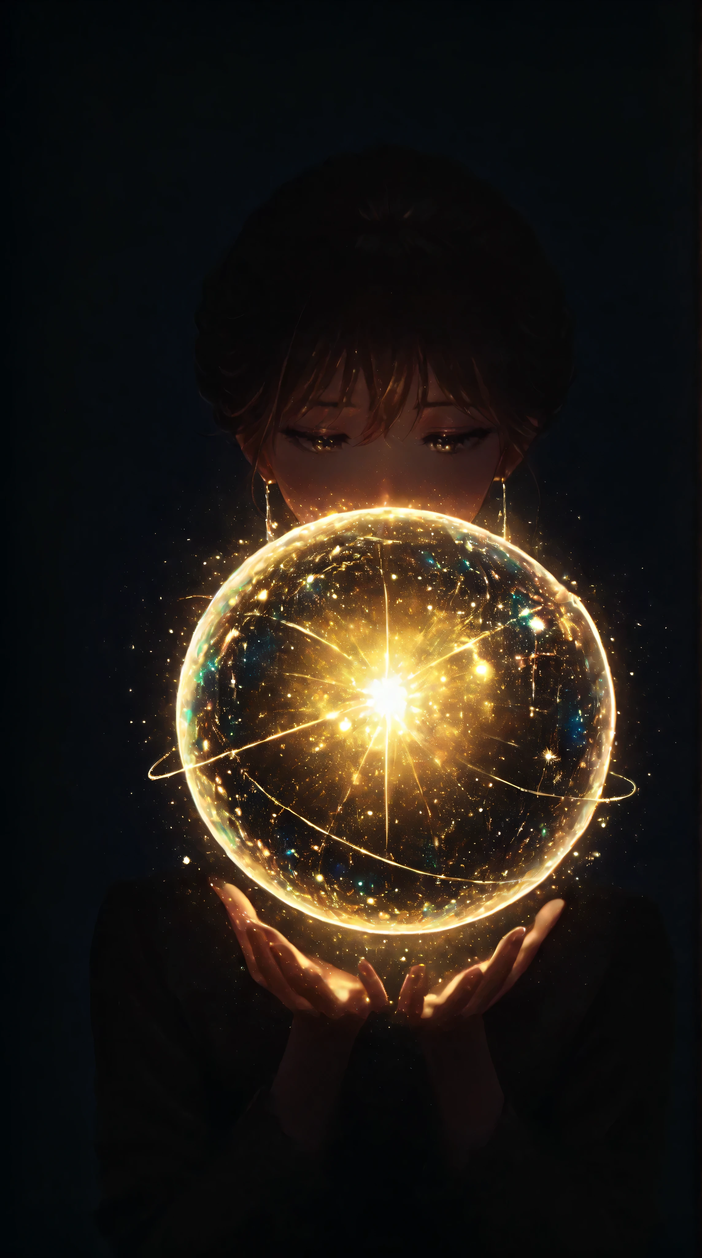 Renaissance Minimalism, beautiful girl, detailed eyes, vibrant color palette, meticulous, cosmic, glowing light, soft light and shadow, vivid emotion, timeless elegance, meticulous attention to detail, delicate and delicate texture, harmonious composition, understated beauty, classic art, serene environment, a unique perspective, shiny skin, (purples), (golds),