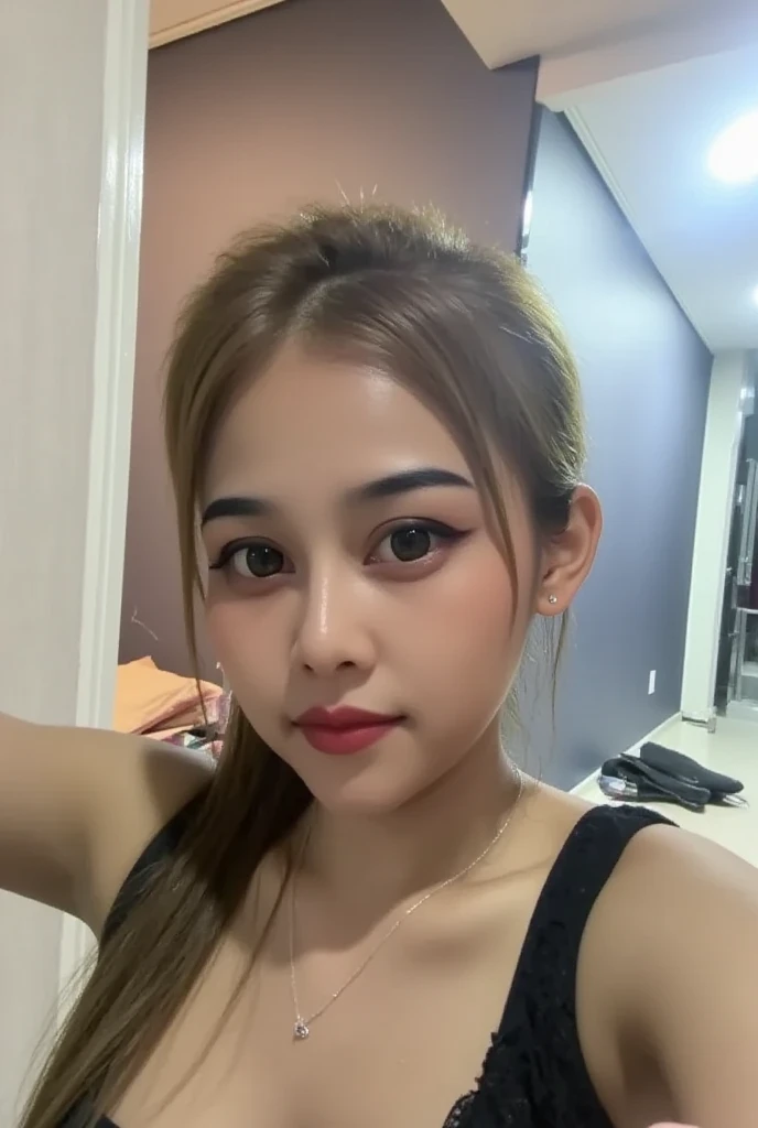((Best quality, 8k, Masterpiece :1.3)), 1girl, Pretty woman with slender abs, (Long hair, Ultra-detailed face, Detailed eyes, Double eyelid), small breast, pink tank top, shorts jeans, dynamic lighting, depth of field, model pose, people crossing in background