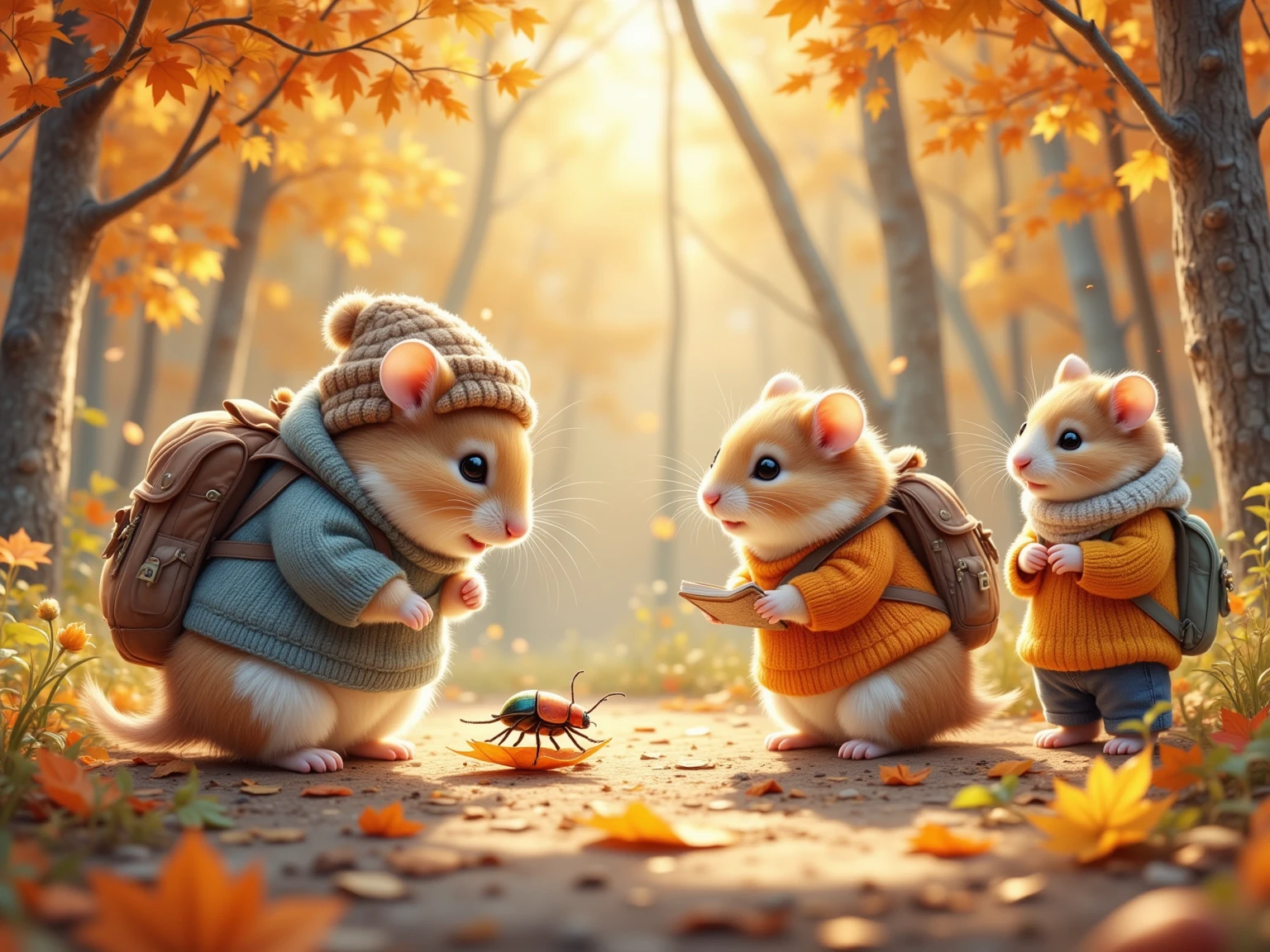 masterpiece, best quality, 8K, colorful, photorealistic, HDR, high detail, wallpaper, squirrels wearing a sweater, pinecones, trees, cut13cl0th3stech, autumn, <lora:cutieclothesV5:1>, multiple animals
