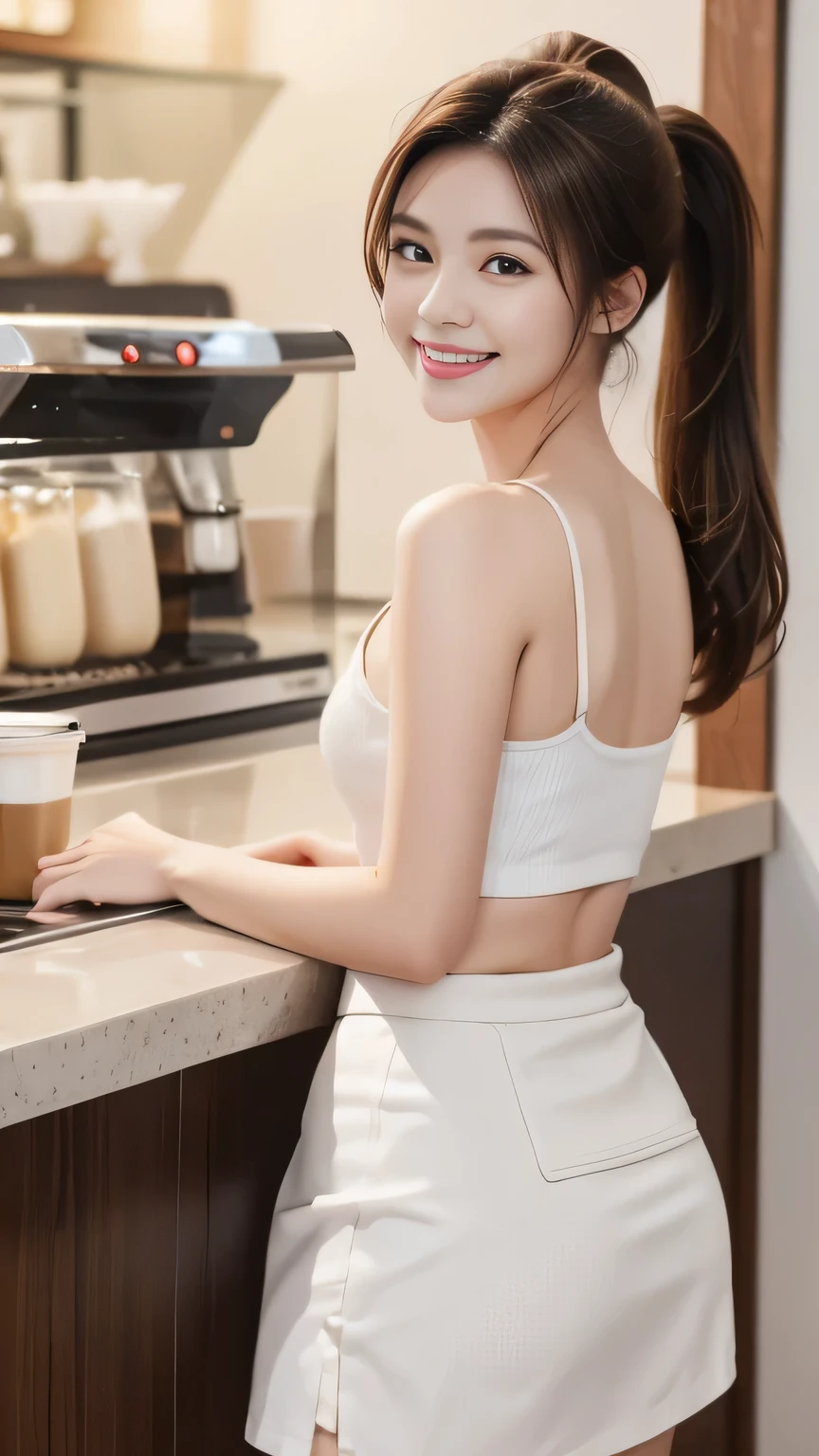 8K、top-quality、​masterpiece、realisitic、The ultra-detailliert、Photo Real、hyper realstic、Smooth lighting、Improved lighting quality in movies、Realistic lighting、Back lighting、brightened light、enhanced quality、Top quality real texture skins、
write、Thin、cute  face、A smile、beautiful finely detailed eyes、thin、30 years old Japan、Round glasses、White blouses、A sexy、cafes
