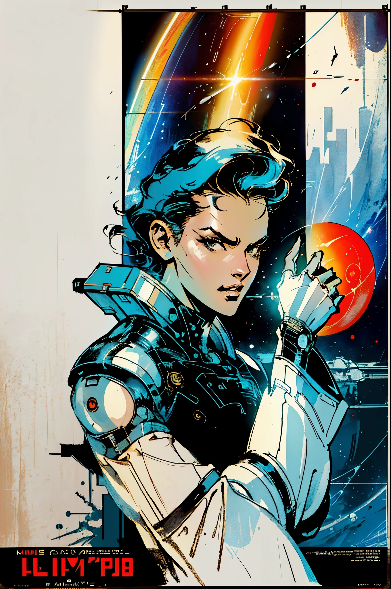(((masterpiece,best quality))),32K Wallpaper,((( very detailed poster))),retro vintage,sci-fi,(((space thriller cinematic movie poster))),(((Bauhaus))),(((mid-century modern))),(((ultimate galaxy))),(solo1girl :1.2)
