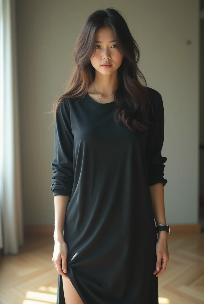 1girl,dark eyes,dark black hair,green shirt,