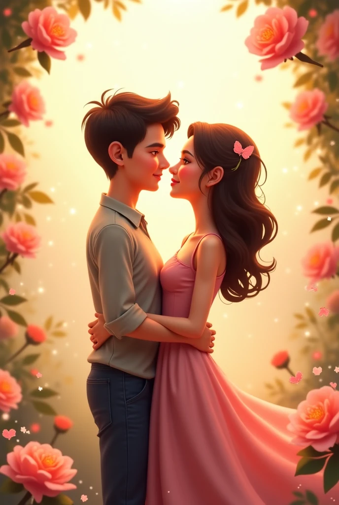 Generate an image of a teenage couple on which the name Yaksh on boy's shirt must be written and the name Hetankshi on girl's dress must be written.