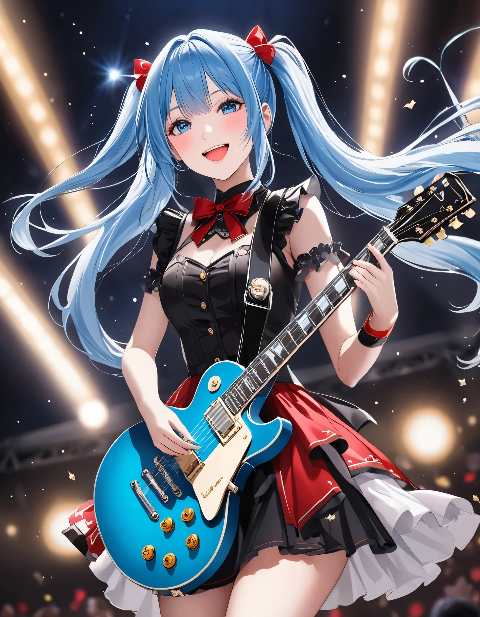 absurderes、ultra-detailliert、masterpiece、top-quality、BREAK、Official art、(Beautifully Aesthetic:1.2)、(watercolor paiting:Curly)、BREAK、Devilish Pretty Girl 1.2、a beauty girl、(kawaii:⒈3)、sixteen years old、BREAK、((split-colored hair:1.4))、BREAK、((Random hair color:1.4))、(variegated striped hair:1.4)、((Random hairstyle))Splash、(Hair mixed in random colors:1.2)、(フラクタルアート1.3)、BREAK、Cat's ears、A sexy、(Cat gloves、Fluffy hands)、BREAK、Like a cat's paw、Short socks、humanoide、BREAK、((Idol costume with flower pattern:1、Love Live Costume))、BREAK、((heterochromia iridis、BREAK、Variegated eyes))、BREAK、from a (Since a while ago)、Look at viewers、BREAK、((AI Concert:1.4))、BREAK、AI Live Stream、BREAK、Lighting with neon glow、Shyness、red blush、Happy smiling face、The best smile、BREAK、Professional stage、BREAK、profetional lighting、BREAK、(Stick your butt out and sing)、BREAK、Hold the microphone with your left hand and sing:1.2、(Cute Panty Shot Figure:1.4)、Cute embroidered string panties、AI Monitor