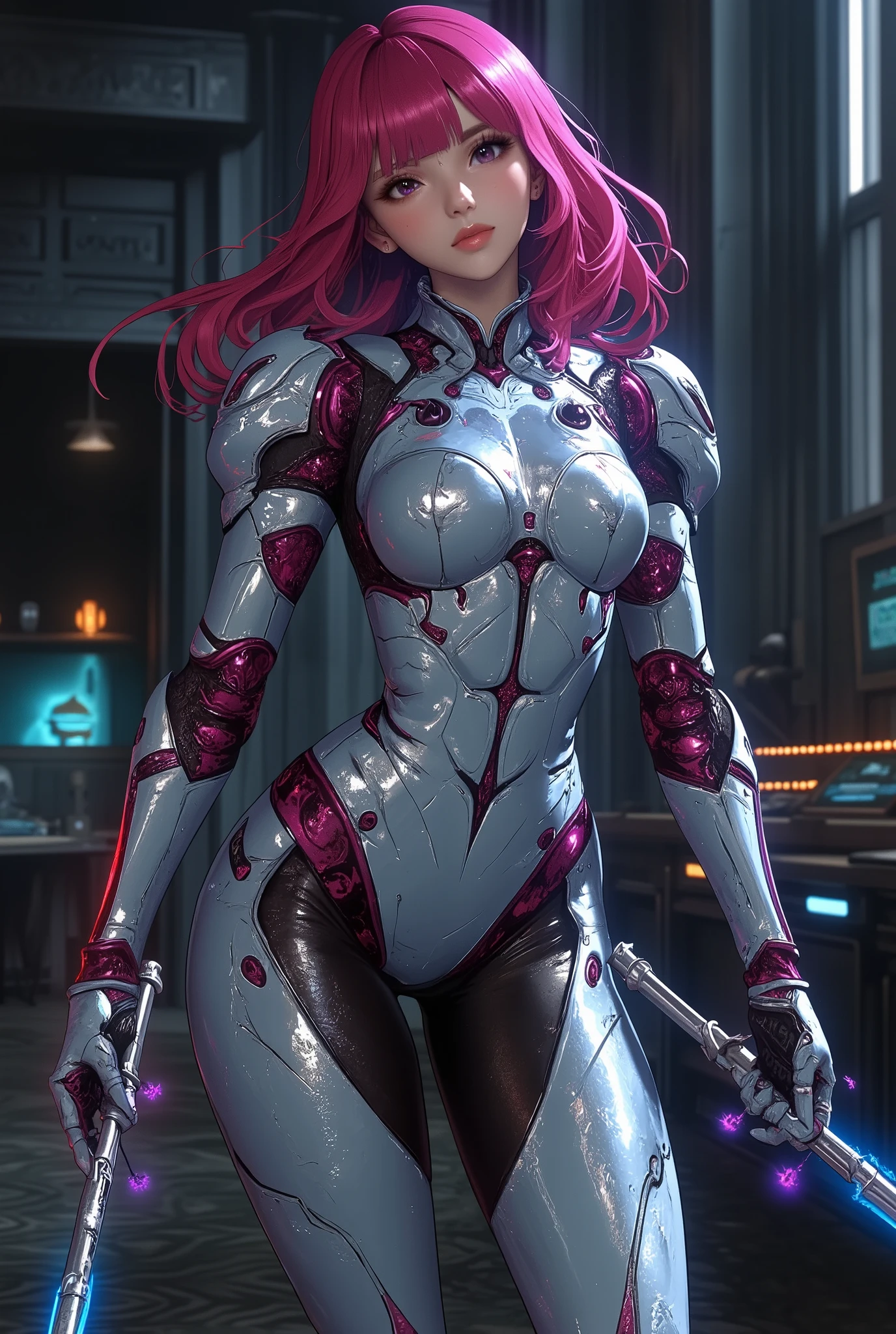 (( Masterpiece, high quality , anatomically accurate , high quality , ultra high quality , Adjust depth of field , , high quality )) complex machine body , viera, android ,science, light emitting diode ,metal,metal, high resolution , 最 high quality, high resolution , anatomically accurate , very detailed, Ultra-fine, textured skin , sharp details ,bangs, Vibrant hair color 、 Allows