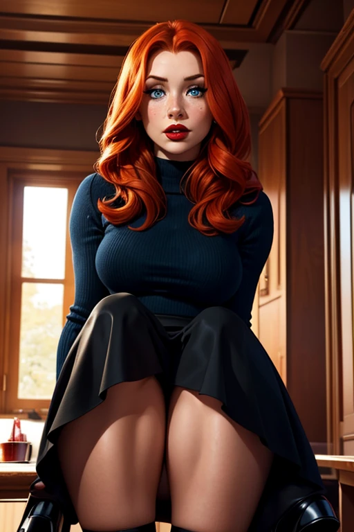 a very beautiful woman lying covered in red roses,body covered with flowers, very hot body, long orange hair spread out on the floor, camera view from above, whole body in picture, black lips, bright glowing eyes, blue eyes like crystal, perfect body , holding her legs (1.5) , (legs up showpussy both legs up together)