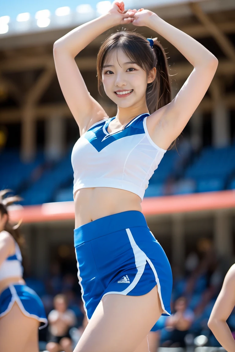 (((32K,very high res, high detailing, highly accurate,Masterpiece Girl 1))),Raw photo & realistic atmosphere,beautiful dark blue eyes,Detailed mouth,Glossy lips,Detailed eyebrows,Soft white skin that shines with every detail,,Eyes drawn in detail、Very beautiful eyes with azure eyes,Detailed lips、Very beautiful face,Very well-formed face、Lifelike face,shiny beautiful lips,Beautiful eyebrows,Infinite reality,Best design,(Insanely cute Japan girl,Healthy style,Beautiful breasts with big breasts,Very cute beautiful girl,Little GirlBest Natural Makeup,Japanese ido,Korean Idols,Japan Cheer Girl,Korean Cheergirls,Moist eyes,Dark beautiful eyes,Beautiful butt,beauty legs,,camel's foot,,Skinny Fingers,Detailed beautiful legs:1.3),超A high resolution、,Natural and realistic face,Back lighting,Pure eyes are too cute,(((photorealisim))),Reality Live Action,(Simple piercing,Glossy nail art:1.1),(short hair with shiny blue hair,Horizontal marshalling,独奏,natural make up:1.3),(Beautiful cheerful girl,Packed match venues:1.3),(Full Body Costume Display,Photograph the whole body,I'm cheering for you cheerfully,Colorful and sexy cheergirl costume in silver and black and white tones with high detail design,Sexy cheergirl costume with a lot of exposure,Cheerful and sexy cheergirls,High Definition High Resolution Very Beautiful and Cute 17 Year Old Cheerg Figure Cute Cheering,hair pin,hair adornments,hairaccessories,Micro mini skirt slouch,Bend forward,Show me your ass on all fours,Beautiful butt,sideways Facing:1.5)
