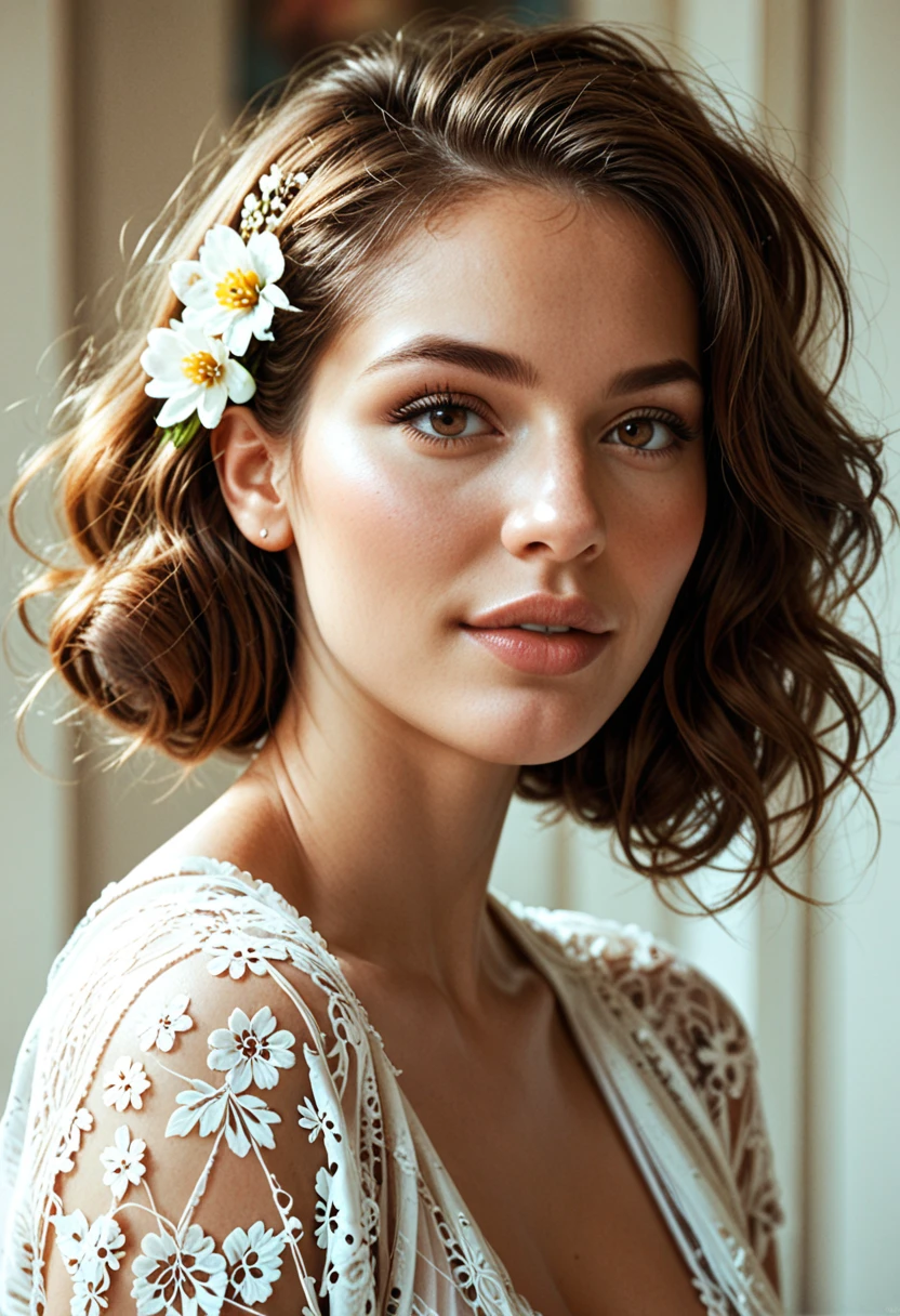 as beautiful as possible , as realistic as possible , brown hair