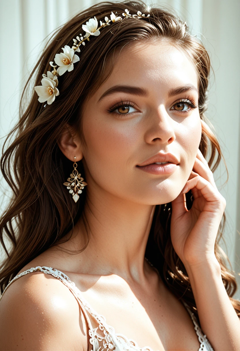 as beautiful as possible , as realistic as possible , brown hair