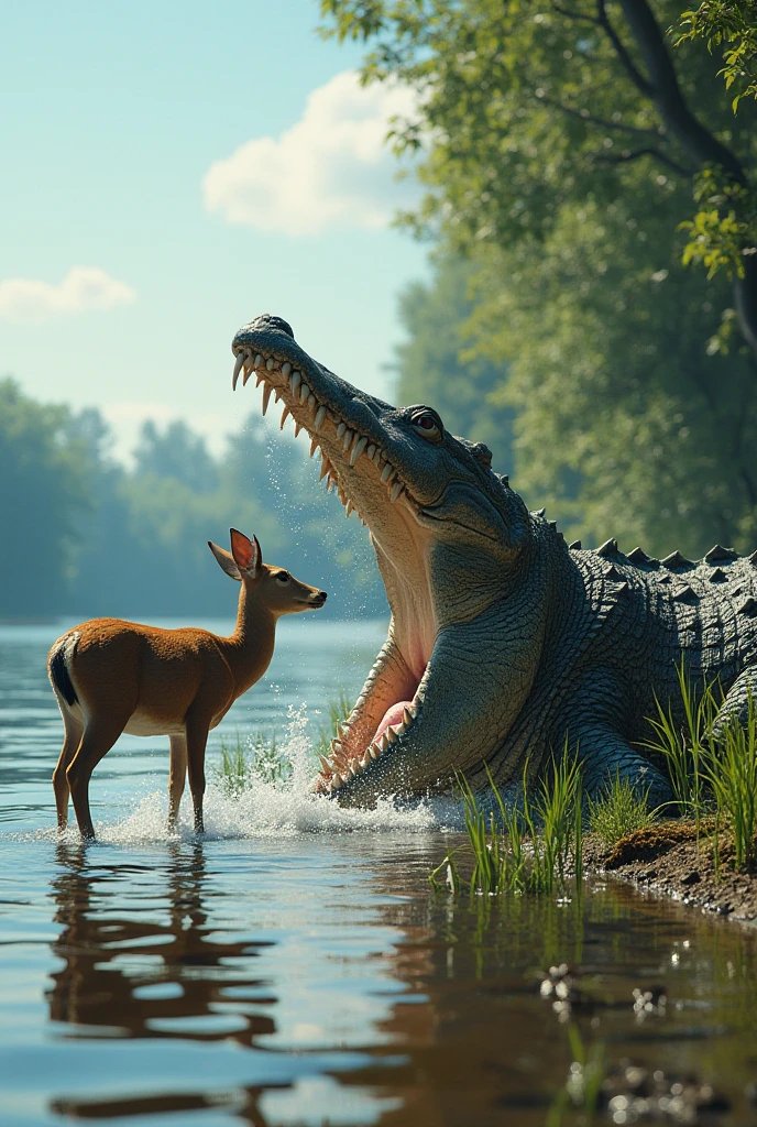 a large alligator is fucking a small raccoon cub on a riverbed, river, forest, feral, animal penis, tapering penis, (((duo, anal sex, anal penetration, size difference, ridiculous fit, large penetration, big penis, doggystyle, urine, stomach bulge, deep penetration, hyper stomach bulge, side view, two feet on ground)))