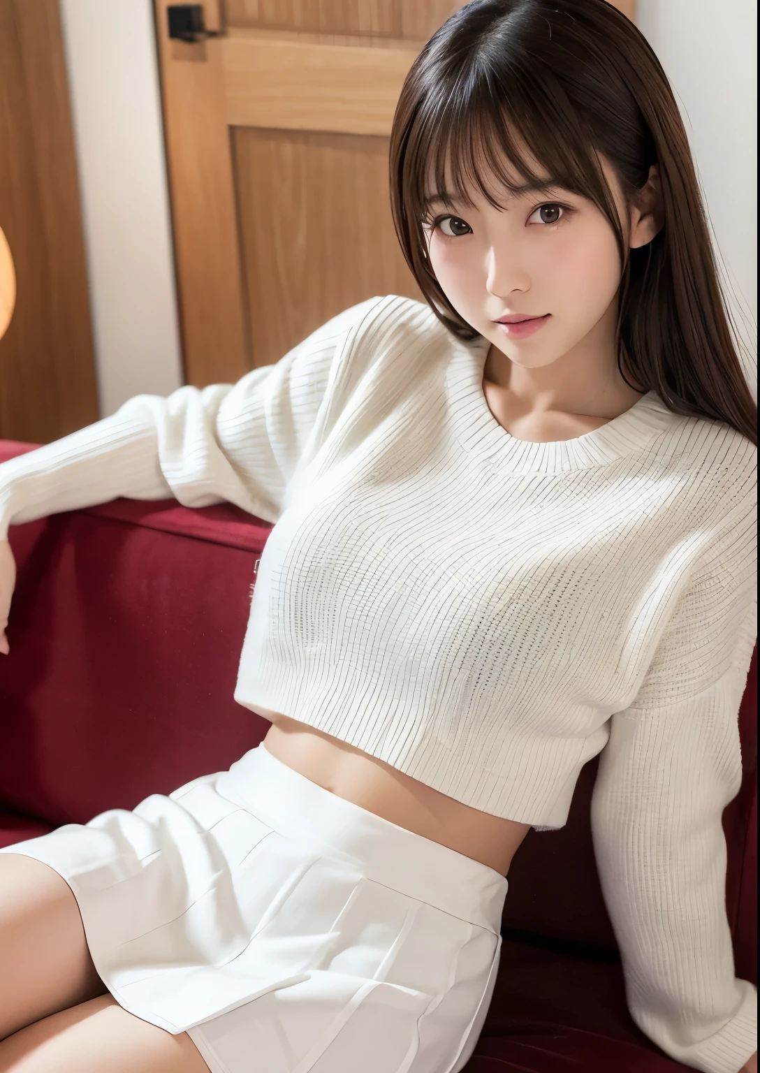 masterpiece, best quality, 1girl, young, brown eyes, long light brown hair, (nice leg line: 1.3), thin waist, medium breasts, menstruating, menstrual blood running down the buttocks, using sanitary napkin, transparent panties, white pleated skirt dress, tie, high heels, bathroom, depth of field, looking at the viewer, squat, back, full body, legsupsexm