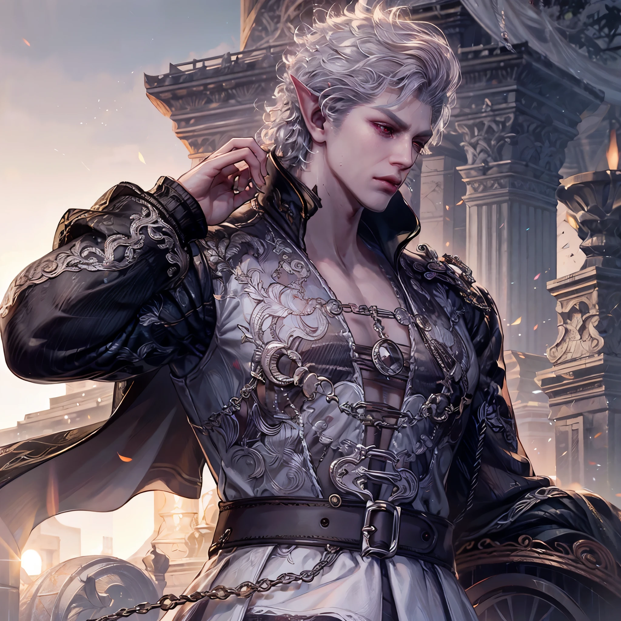BGAstarion, 1boy, white hair, red eyes, pointy ears
