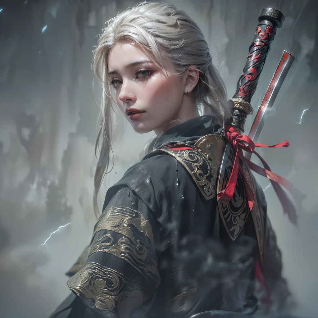 Photorealistic, high resolution, 1womanl, Solo, Hips up, view the viewer, (Detailed face), White hair, Long hair, (((ninjartist_suit, ninjartist))),upper legs, Fishing nets, Pelvic curtain painting 1girl as a Nordic Viking warrior, full bodyesbian, 1girll, arlecchino, double tails, O cabelo multicolorido, wearing viking armor, Detailed skins, fanciful, snowy nordic forest, Model shooting style, (VerydetailedCG), Beautiful artwork photos, (Antonio Moro), (Jeremy Mann), high detal, Sharp focus, dramatics, oil painted, Realistis