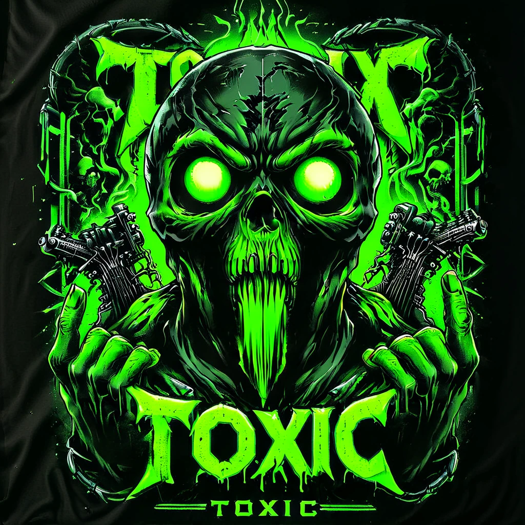 Bile Abomination with toxic-green black-green and glowing-neon-green color palette, Text "TOXIC"
