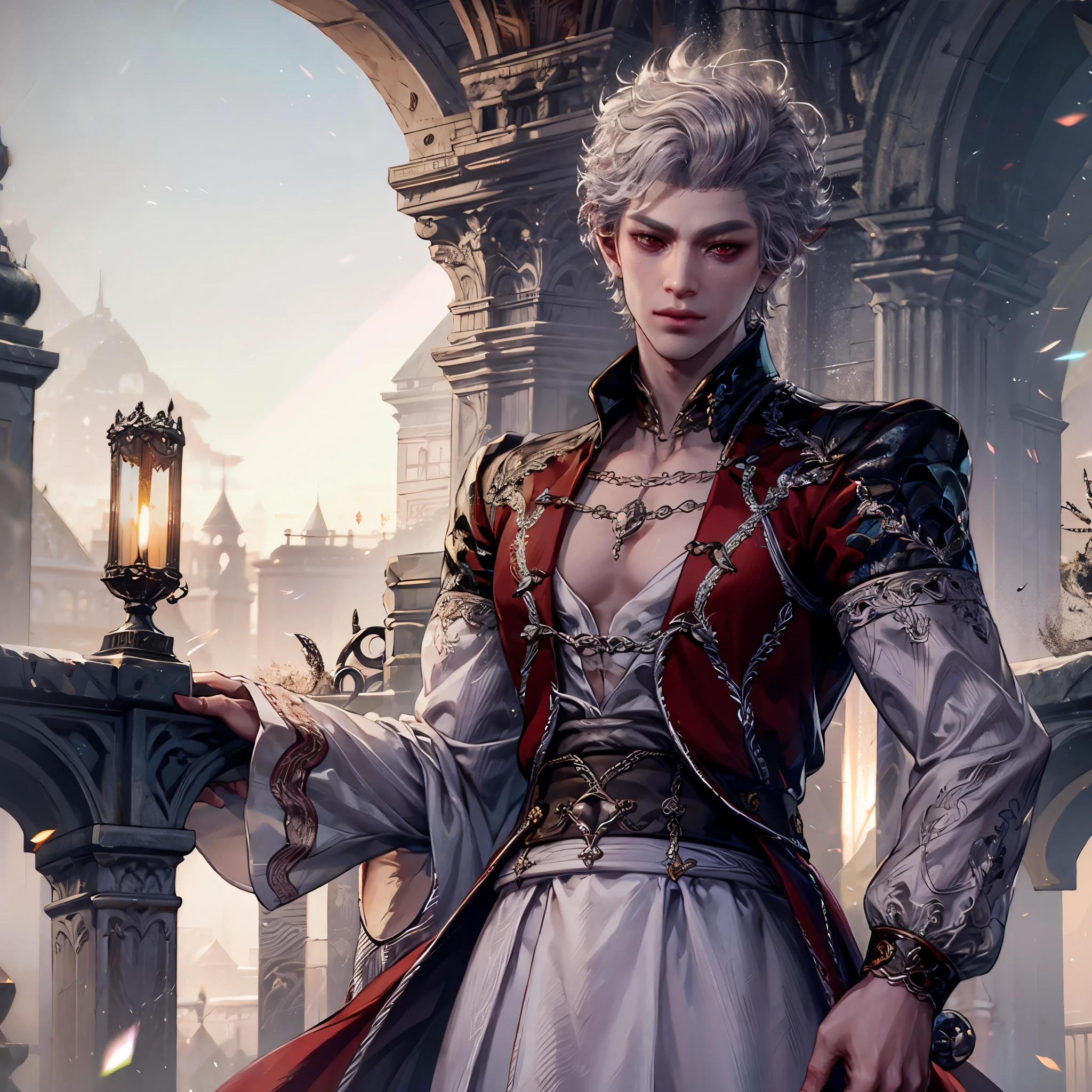 BGAstarion, 1boy, white hair, red eyes, pointy ears