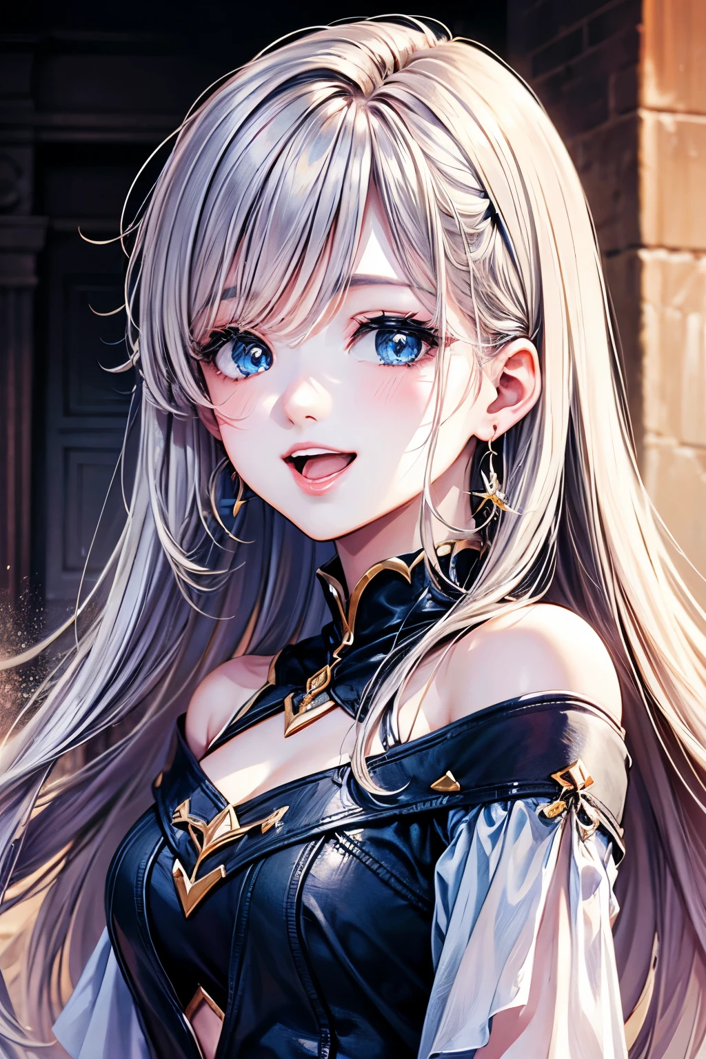Cute Girls,blue eyes, Mouth open, Lips parted, smile, Earrings