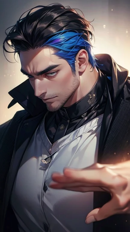 Create a sketchy and dynamic illustration of a villainous character with distinct features:

Illustrate a man with vibrant green hair that has a wild, curly texture. His face is adorned with a dramatic and slightly sinister-looking blue mustache that adds a touch of eccentricity. His overall appearance is gaunt and skinny, wit? baggy eyes that hint at a life of wickedness and scheming. Pose him in a dynamic stance that conveys his villainous nature, and accentuate his features with sketchy lines that add an air of unpredictability and menace. The sketch should capture the essence of his character in a bold and expressive manner, utilizing the sketchy style to evoke intrigue and curiosity