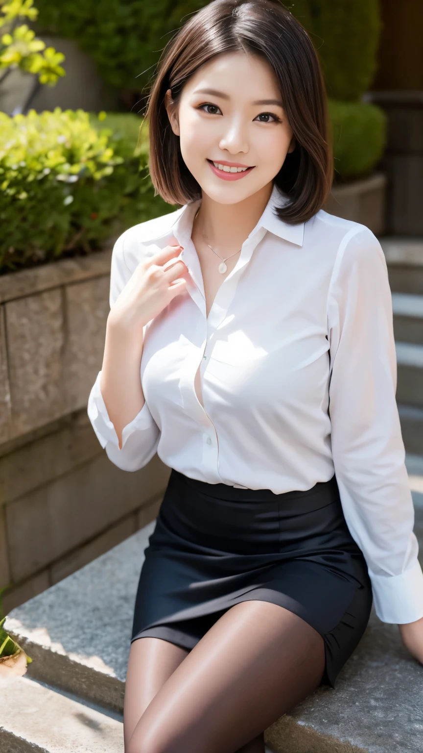 Browsing Caution,(1 female),beauty,Beautiful Face,smile,(office lady suit:1.2),(Open clothes:1.2,Front open shirt:1.2,mini skirt)A dignified appearance,Plump Style,(Big Breasts:1.3)、(If you look at this、Front view),Focus on the chest,Ultra-realistic,Ultra-high resolution,Highest quality,8k,masterpiece,(Random Time,office)、The cutest Yoshioka Riho,(Short Bob Hair:1.3),(Portraiture:1.2),(?????? stand:1.2),(Sitting on a chair and posing to show her underwear:1.4),Are standing,