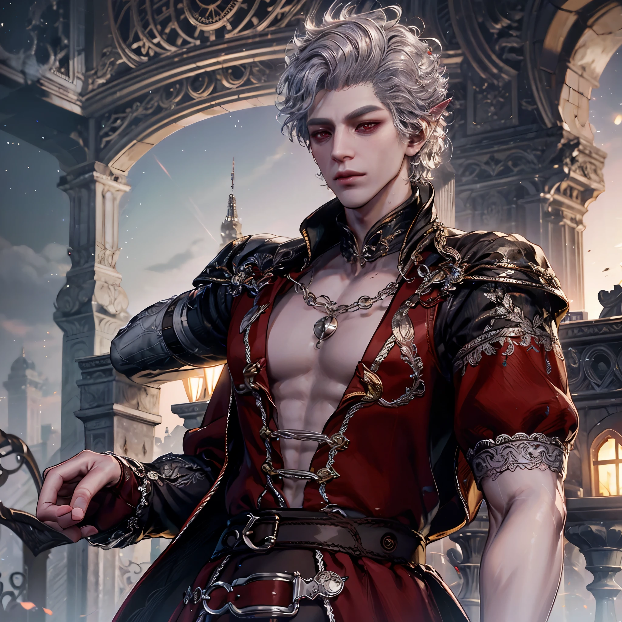 BGAstarion, 1boy, white hair, red eyes, pointy ears
