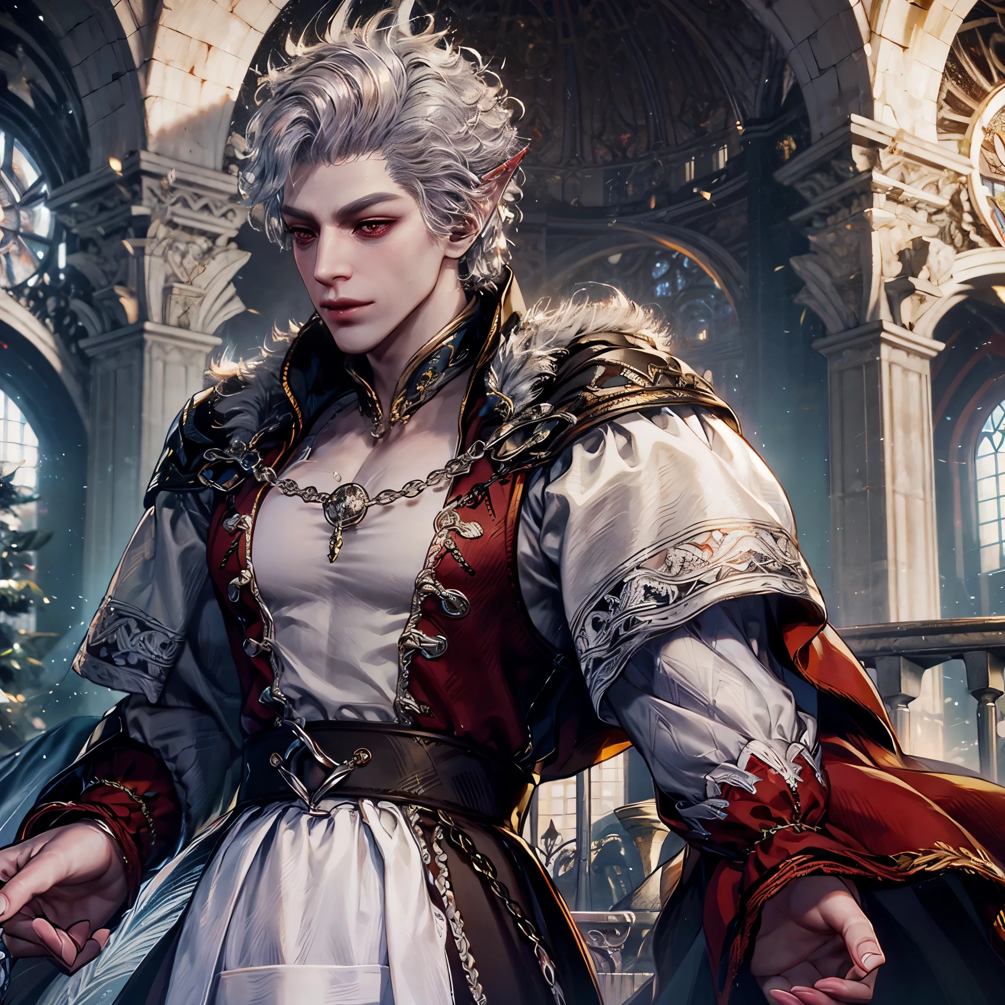 BGAstarion, 1boy, white hair, red eyes, pointy ears