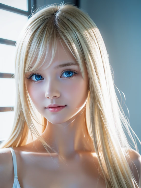 realstic,8kcg,highres,Create a photo of a korean Asian teenager,beautiful girl, ((blonde hair)),10yo,narrow eyes:1.5,slimface,armpits,whitetnaktop,nounderarmhair,littleageface,slimface,petiet,