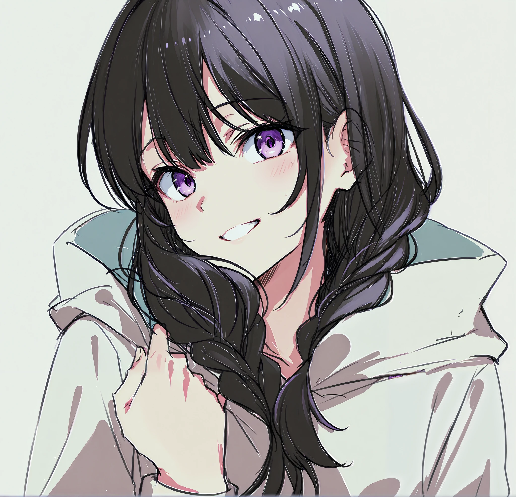 Use the same composition as the attached image, and I want them to have white hair and light purple eyes, so create the picture with the same image as the image of the model exeploits above