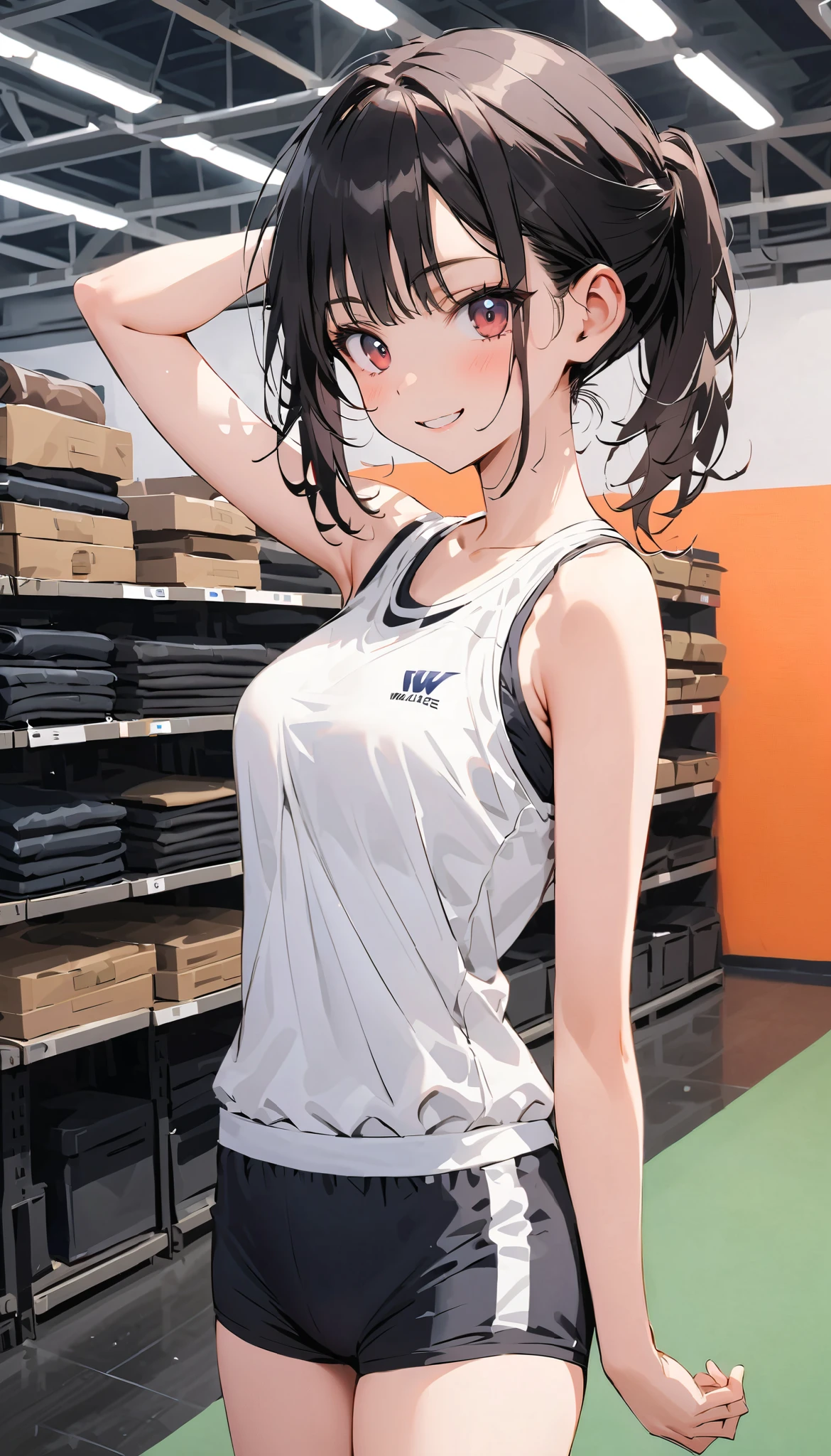 1 cute muscular girl with short black hair,coordination